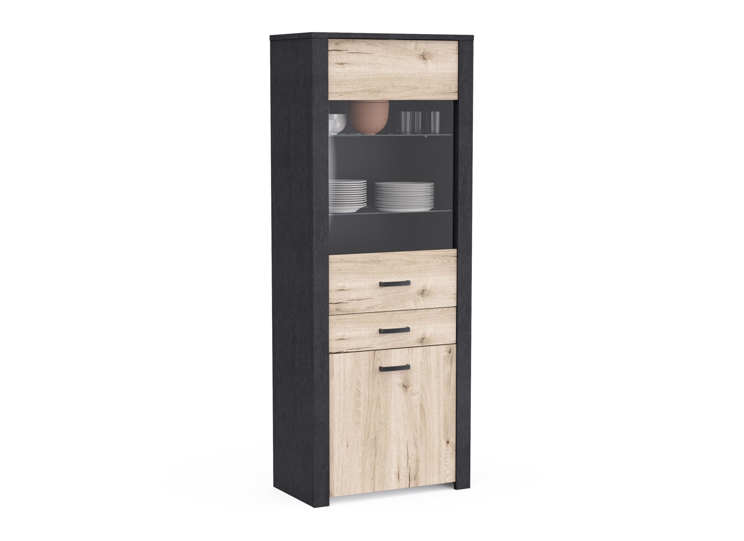 Overzichtsfoto - Vitrinekast Aubrac 75x42x194cm - decor - royal oak & ebben