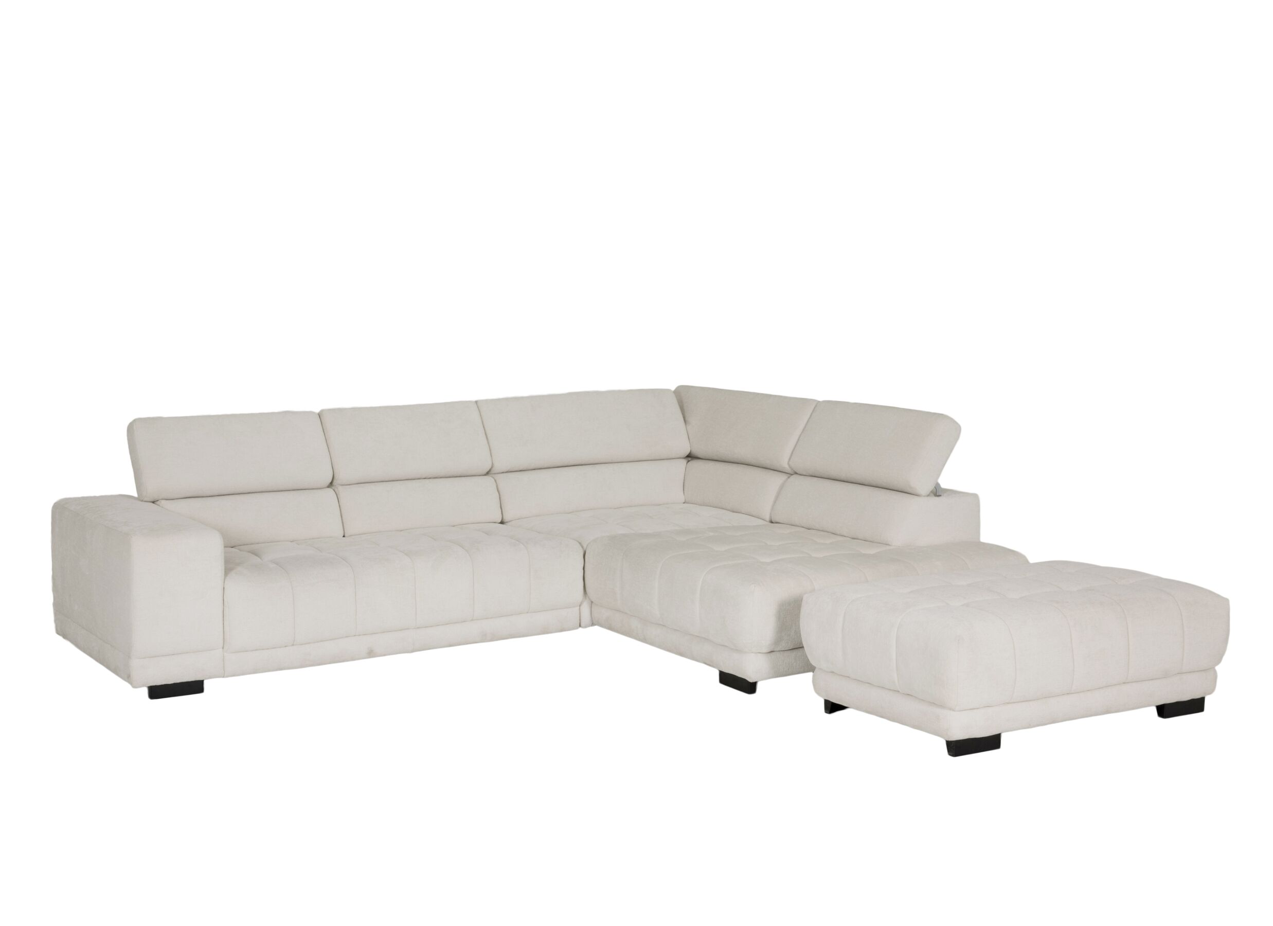 Aperçu - Canapé d'angle Satellite-S 323x222 cm - tissu - naturel avec pouf et réglage de la profondeur du siège