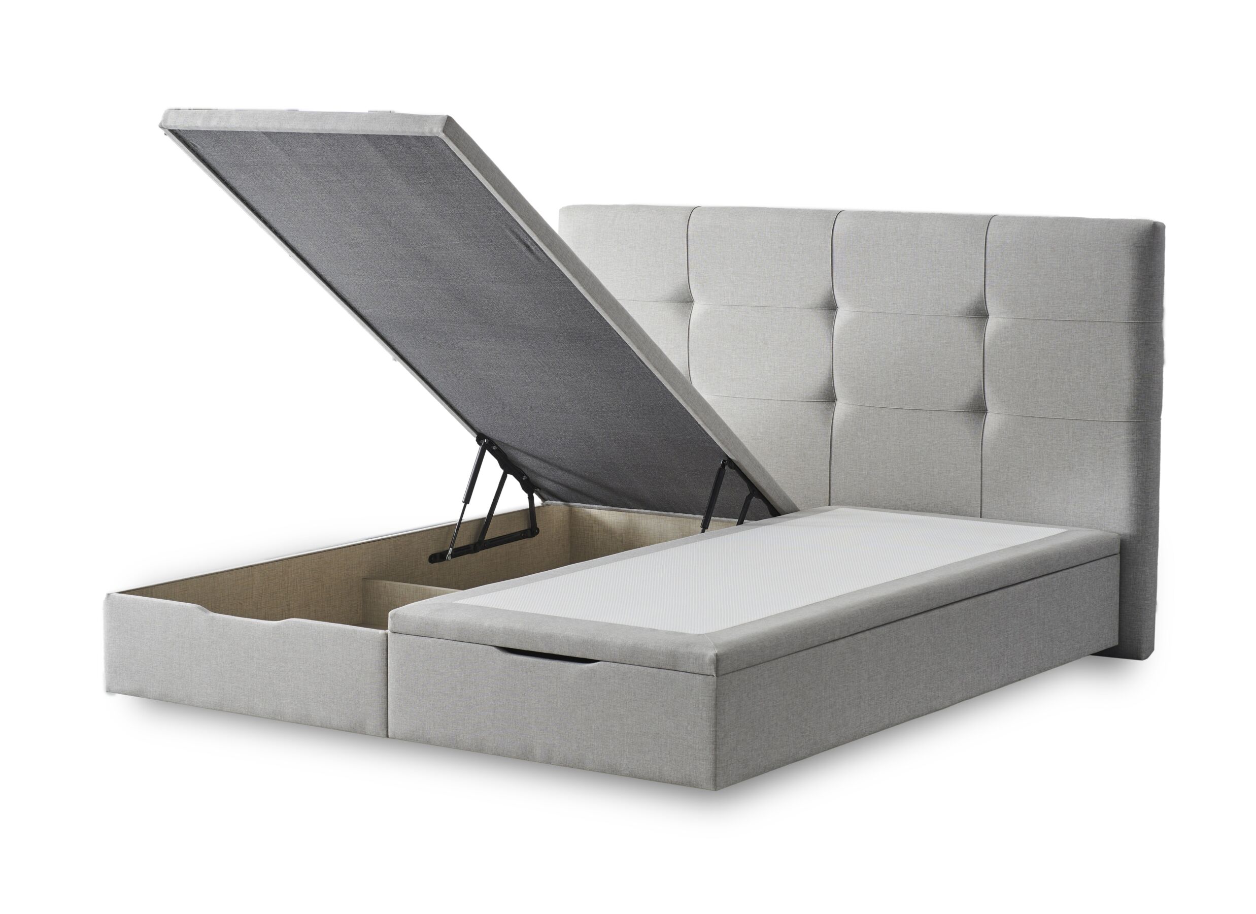 Overzichtsfoto - Bedbox Cosy 140x200cm - stof - lichtgrijs met opbergruimte