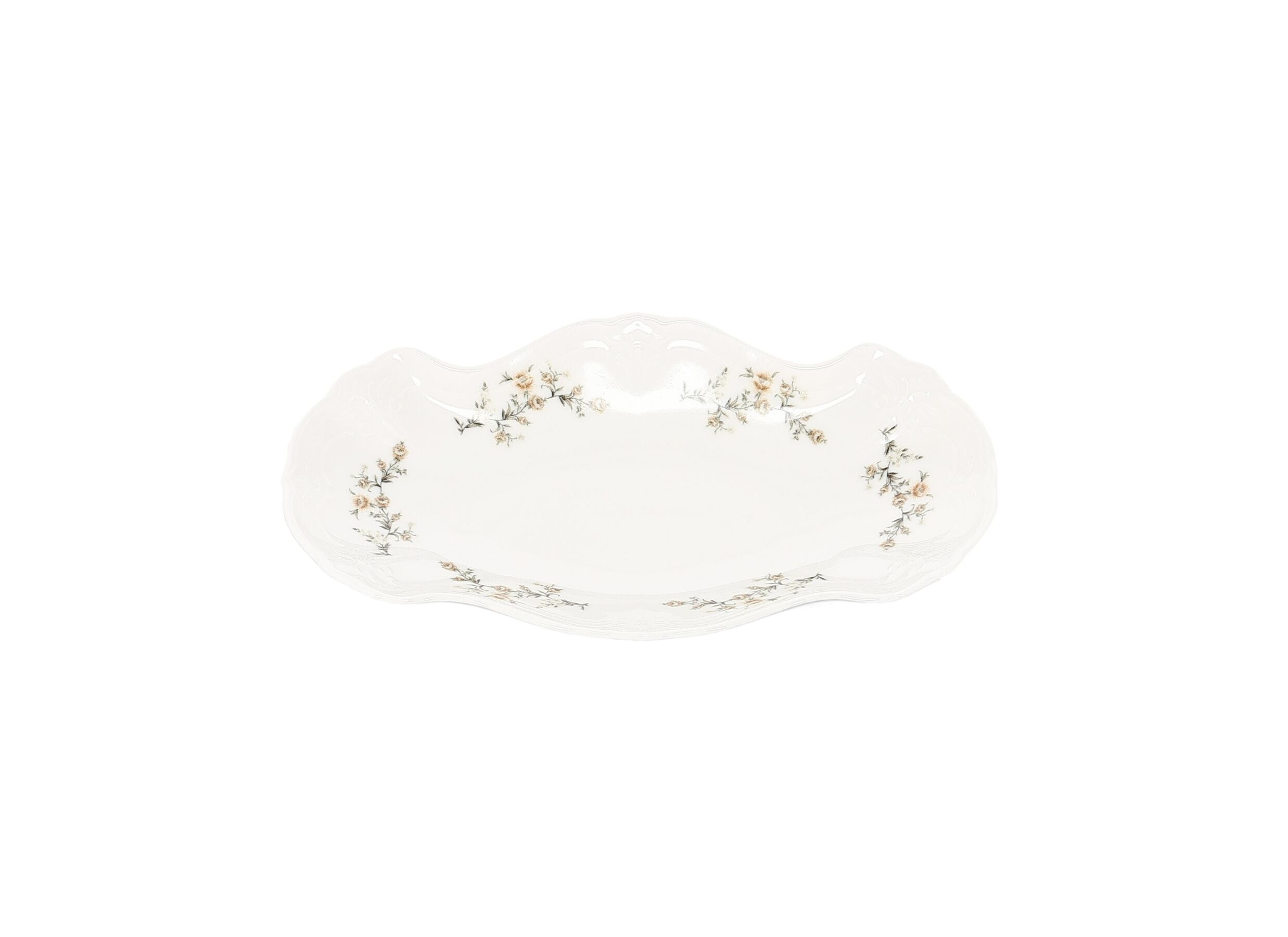 Schaal Retro Brown Flower 26x16cm - porselein - wit - Plat Retro Brown Flower 26x16cm - porcelaine - blanc