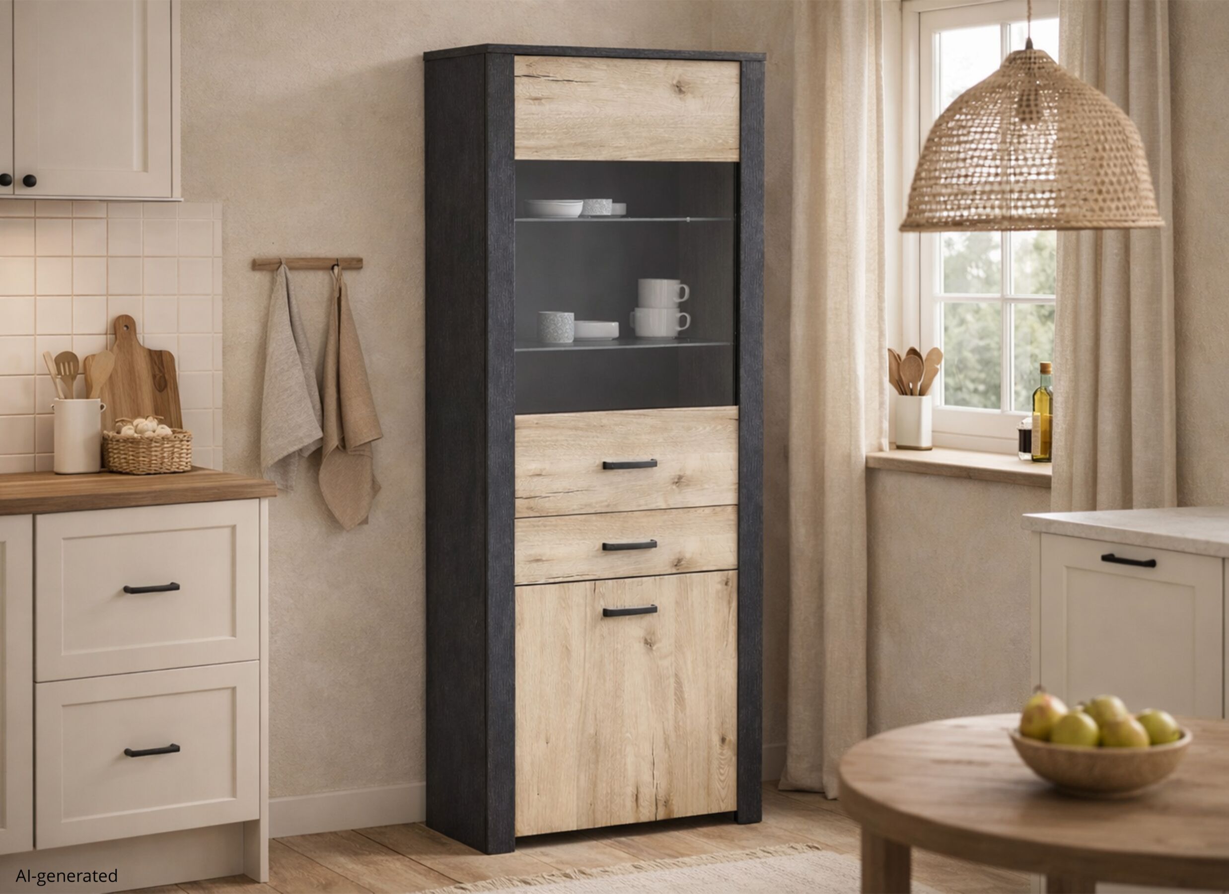 AI Generated - Vitrinekast Aubrac 75x42x194cm - decor - royal oak & ebben