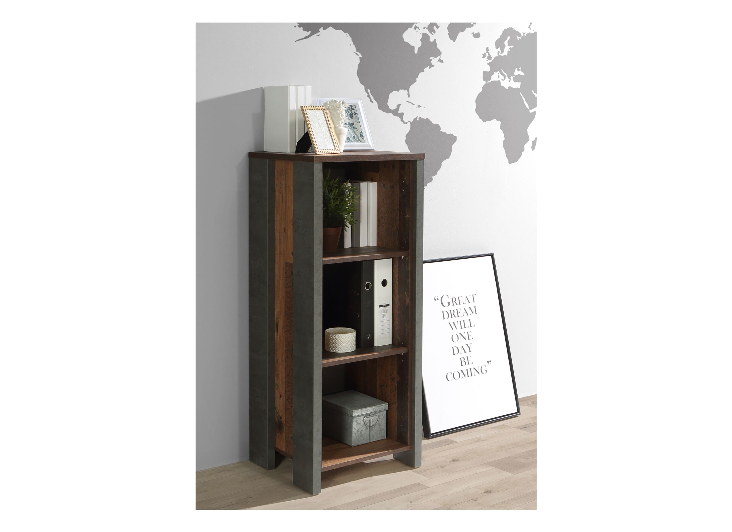 Boekenkast Clif-B 46x42x115cm - meubelplaat - old wood/beton