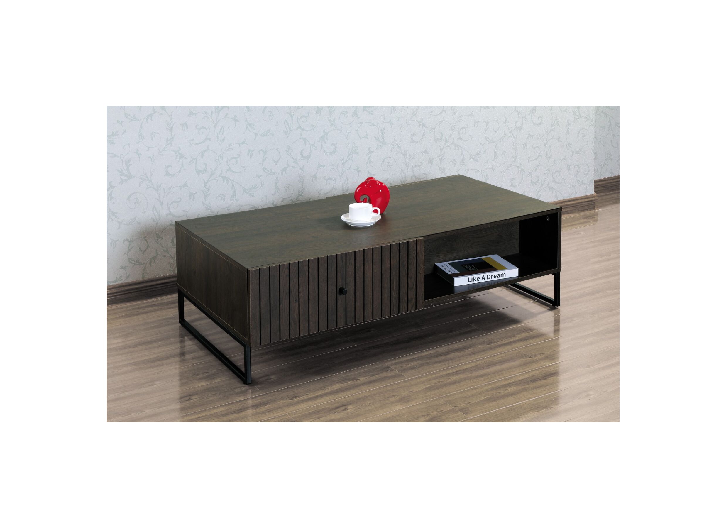 Table basse Vadis 119x62x36cm - melamine - brun foncé avec rangement