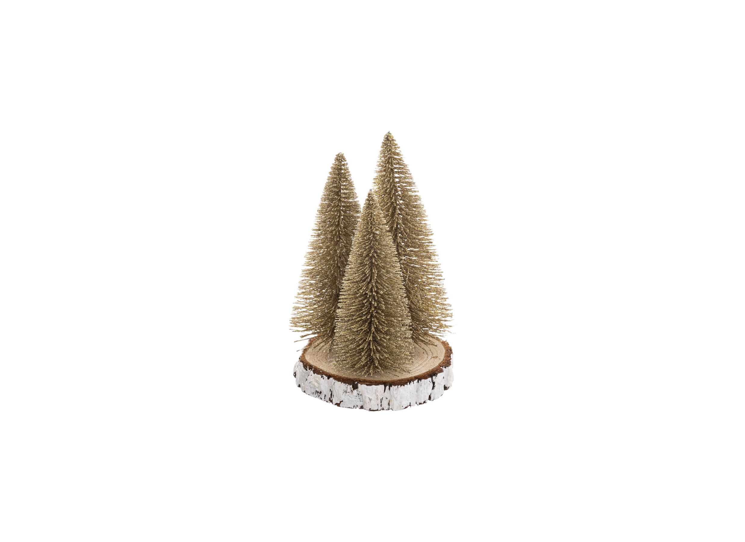 Kerstboom set van 3 op houten schijf H20cm - Arbre de Noël lot de 3 sur disque en bois H20cm