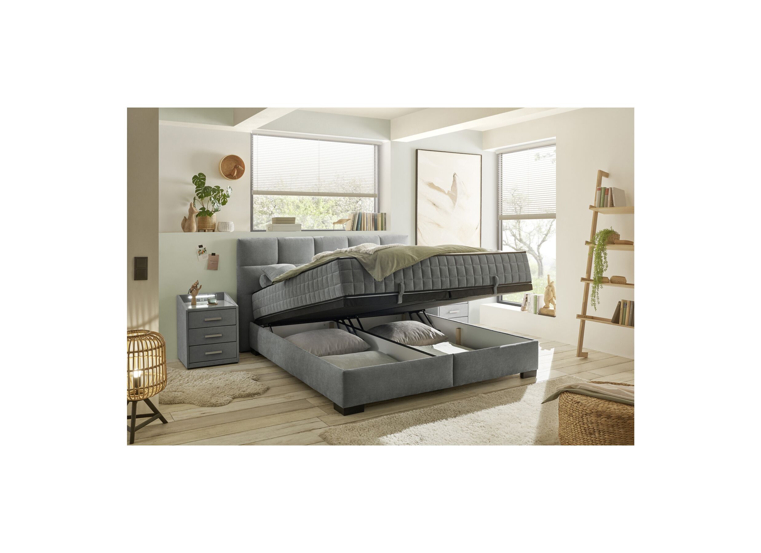 Foto ambiance - Lit box Nagol A 180x200cm avec rangement tissu anthracite
