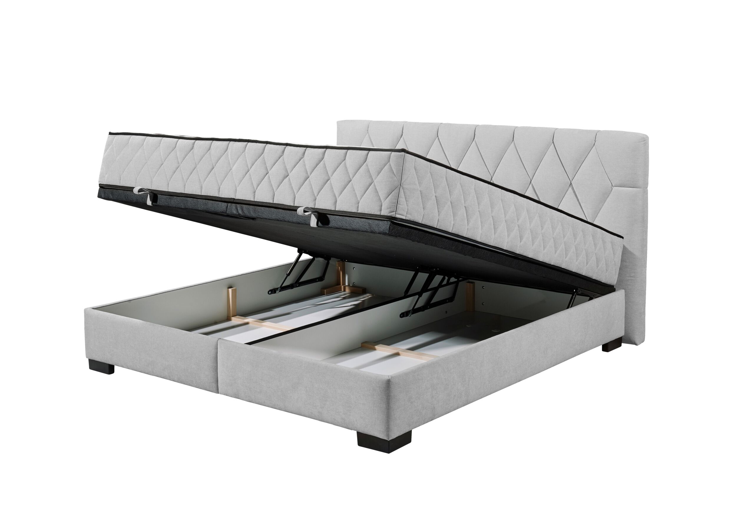 Disposition - Lit box Nagol B 160x200cm - tissu - argent avec rangement