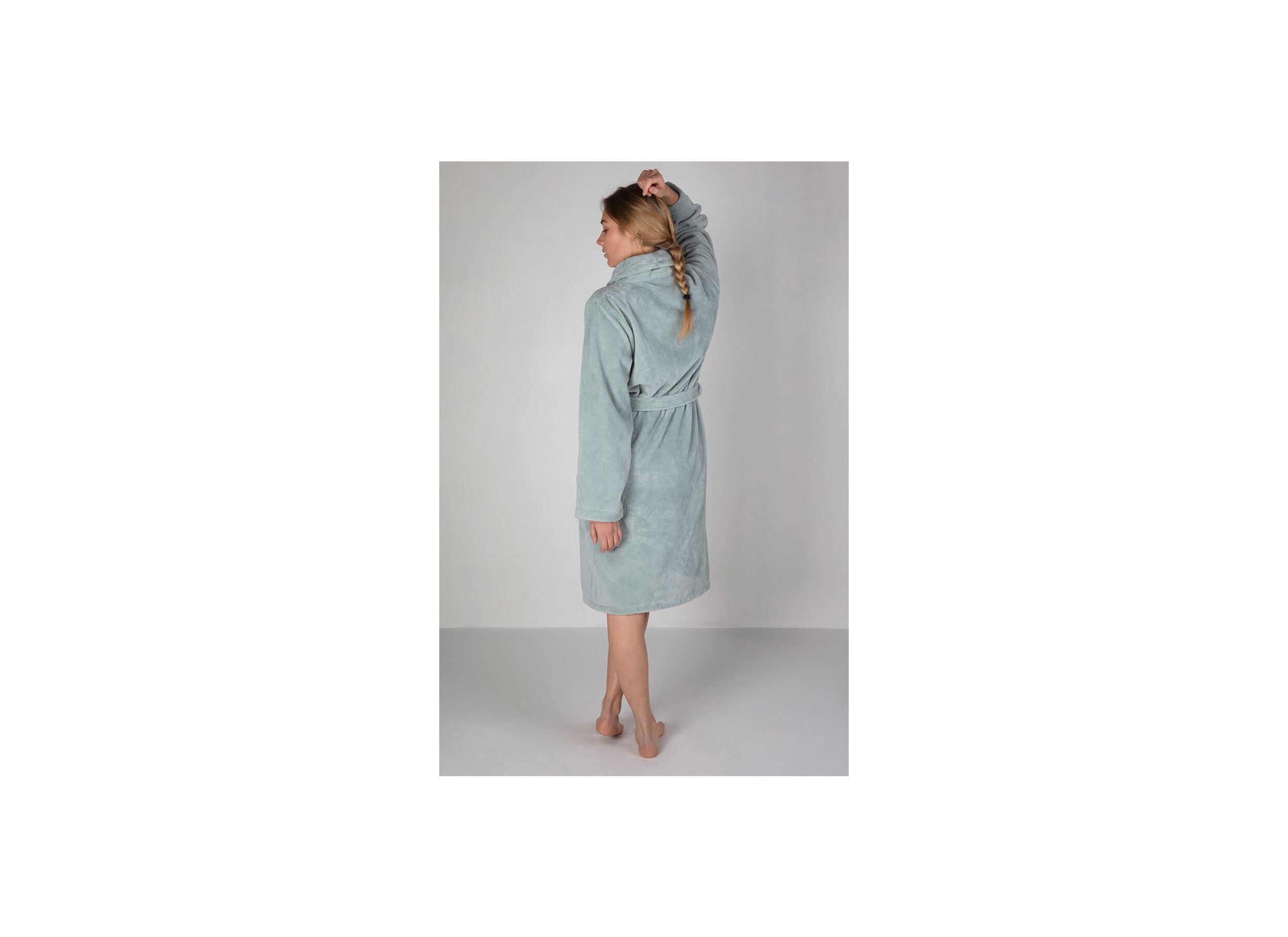 Badjas S flanel sea green