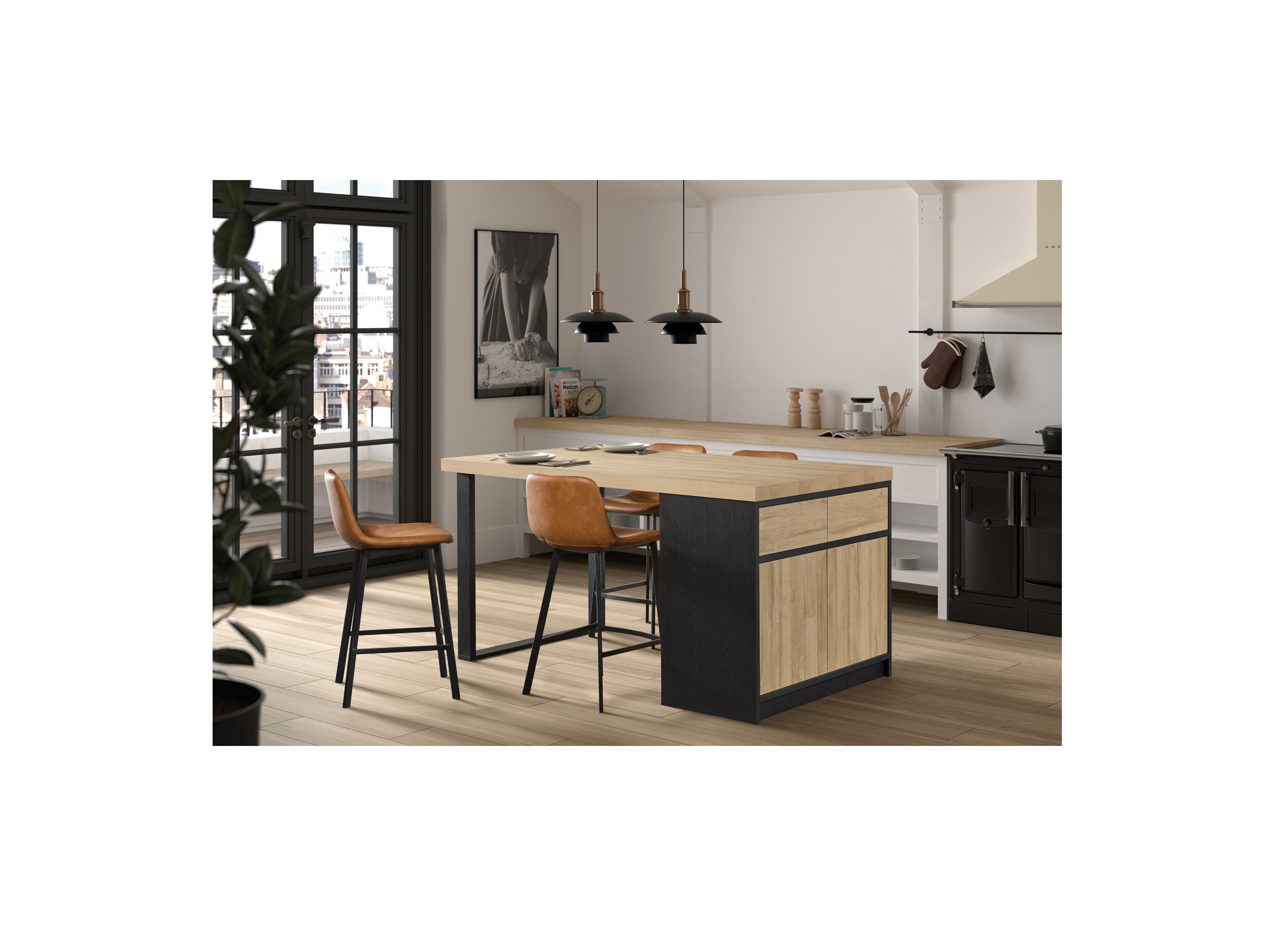Foto ambiance - Îlots cuisine Ilotfon 170x100cm - mélamine - french oak/nox