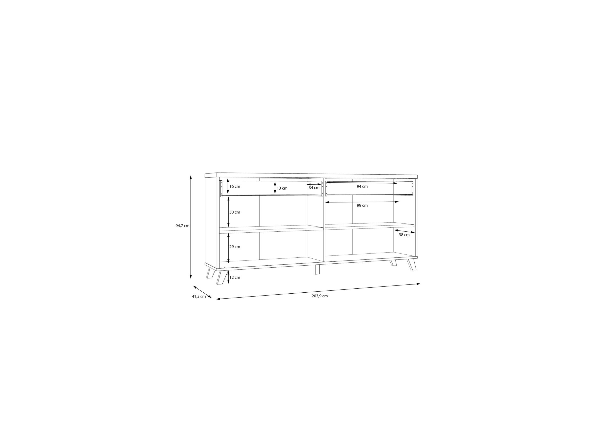 Dressoir Ricciano-II 204cm - meubelplaat - eik/wit