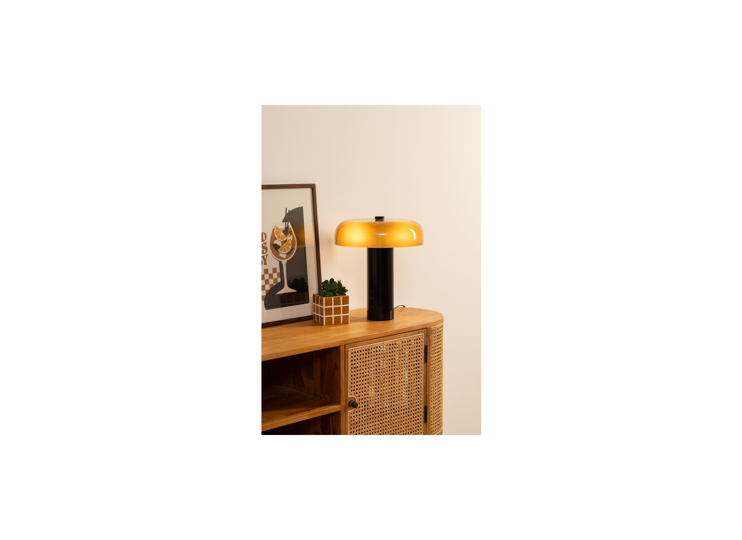 Foto ambiance - Lampe de table Jody E27 H27cm - verre & métal - ambre