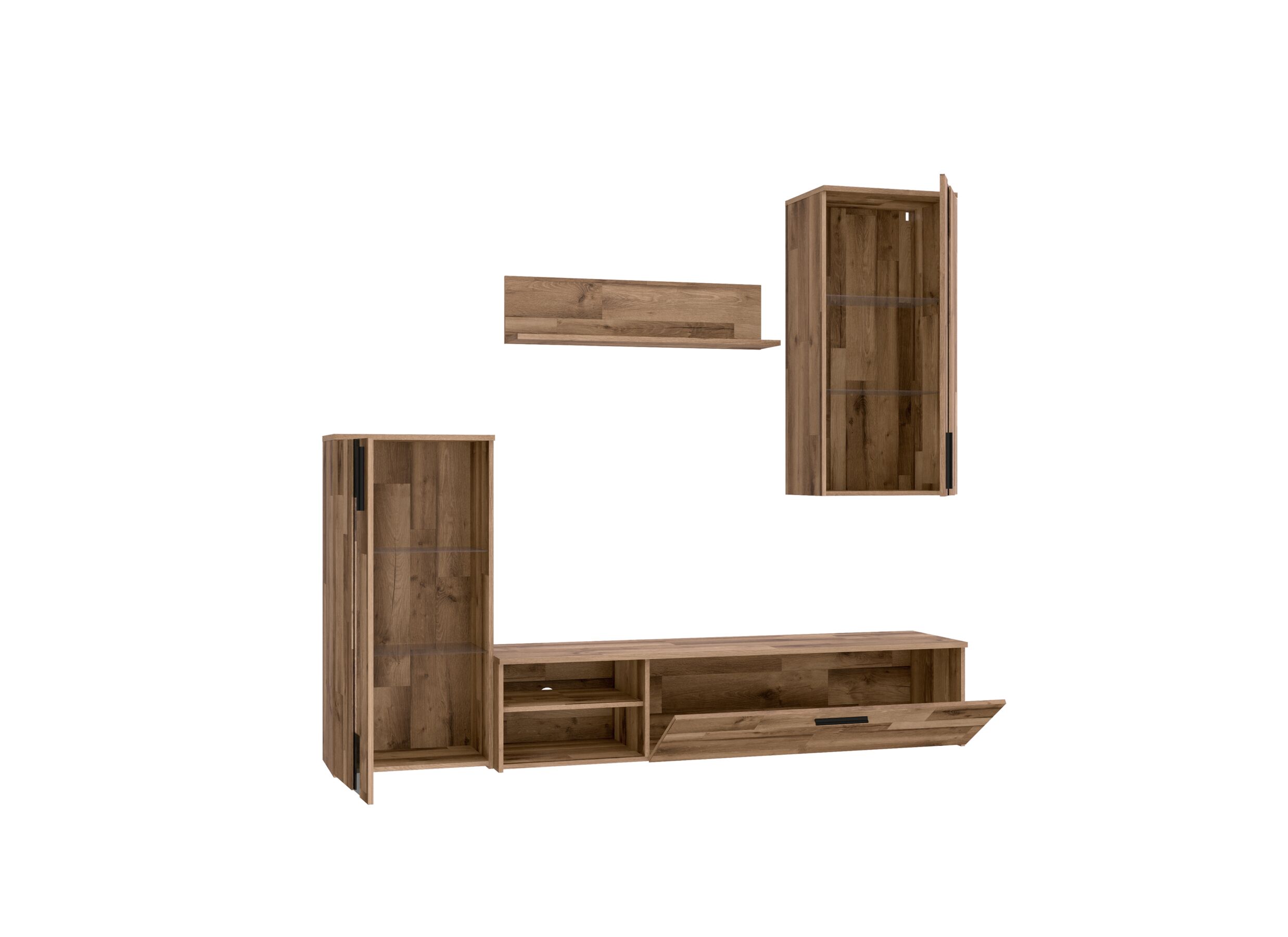 Tv-wandmeubel 213cm - meubelplaat - artisanale eik