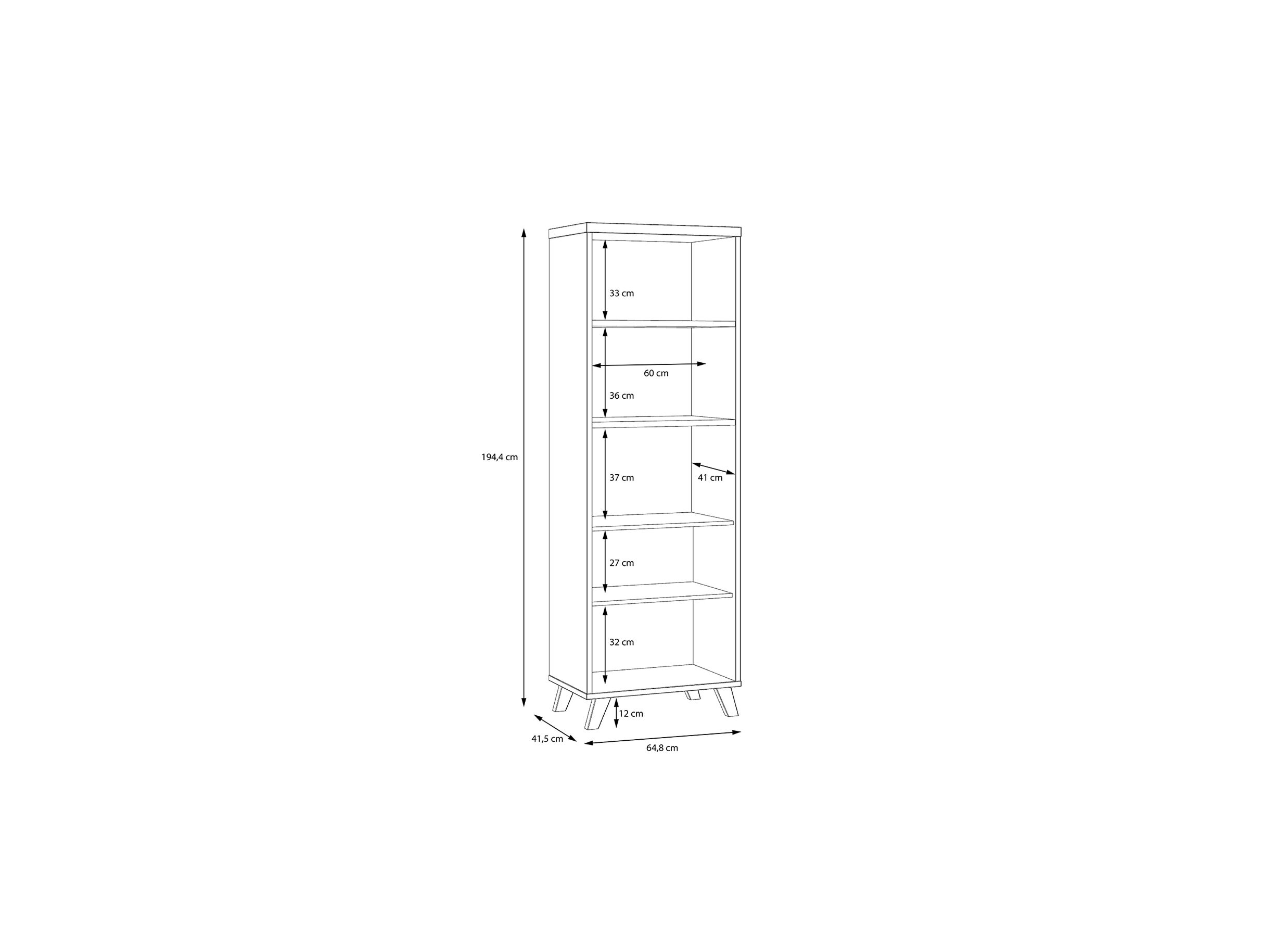 Boekenkast Ricciano 65x42x191cm - meubelplaat - eik/beton