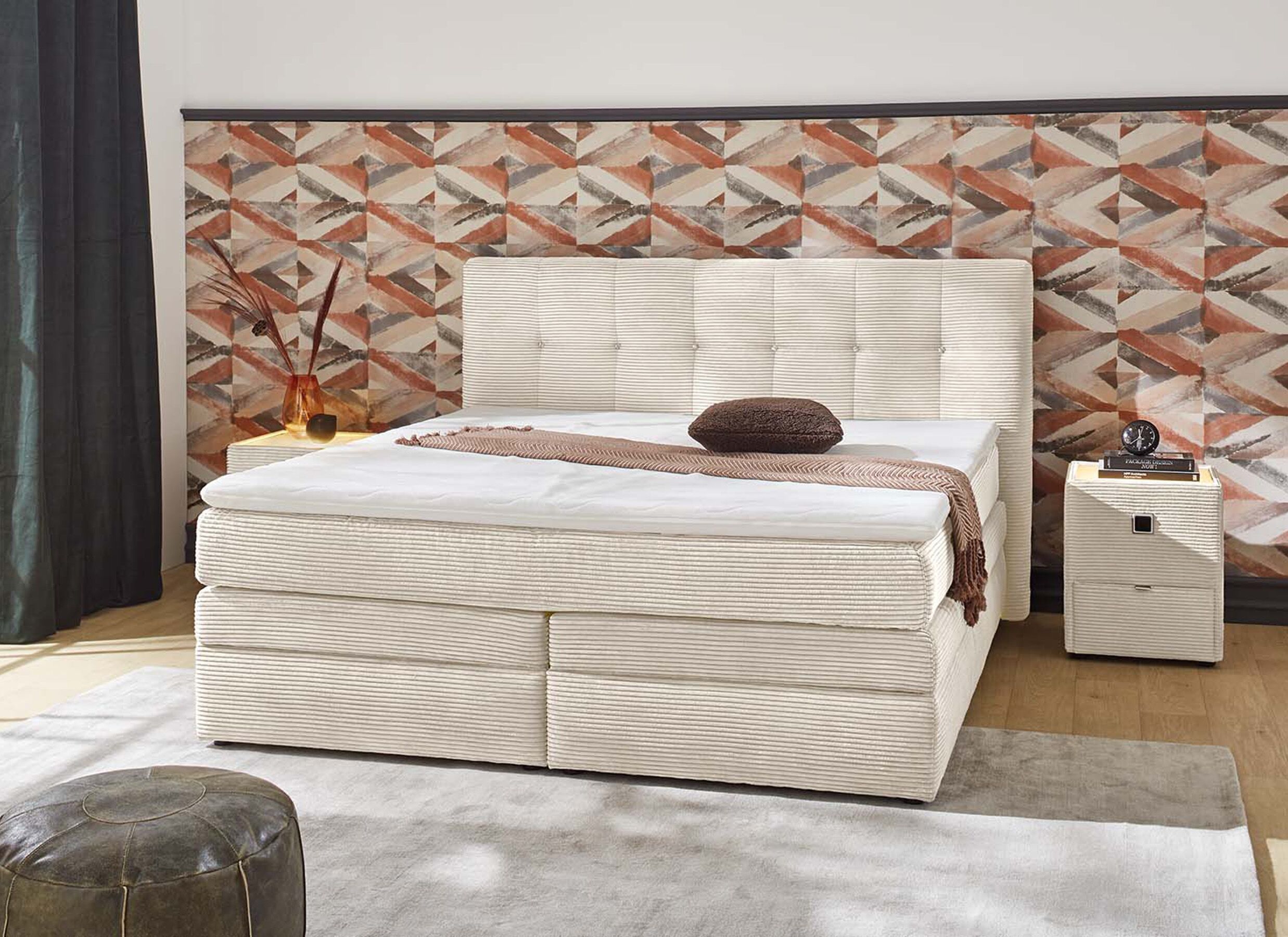 Boxspring Amy 180x200cm - stof - ecru met opbergruimte - Boxspring Amy 180x200cm - tissu - ecru avec rangement