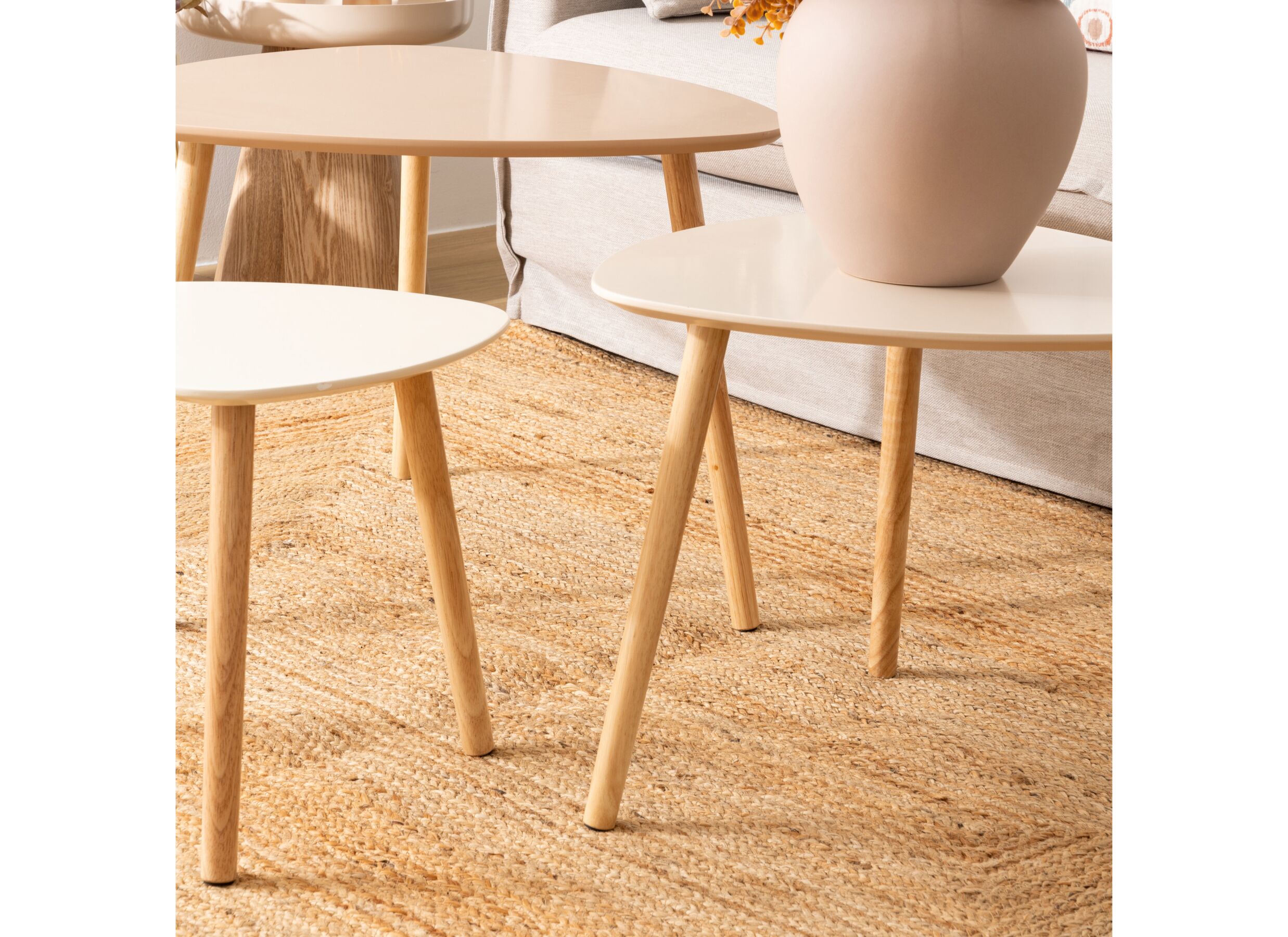 Foto ambiance - Table d'appoint Mileo hevea & MDF - beige & naturel lot de 3