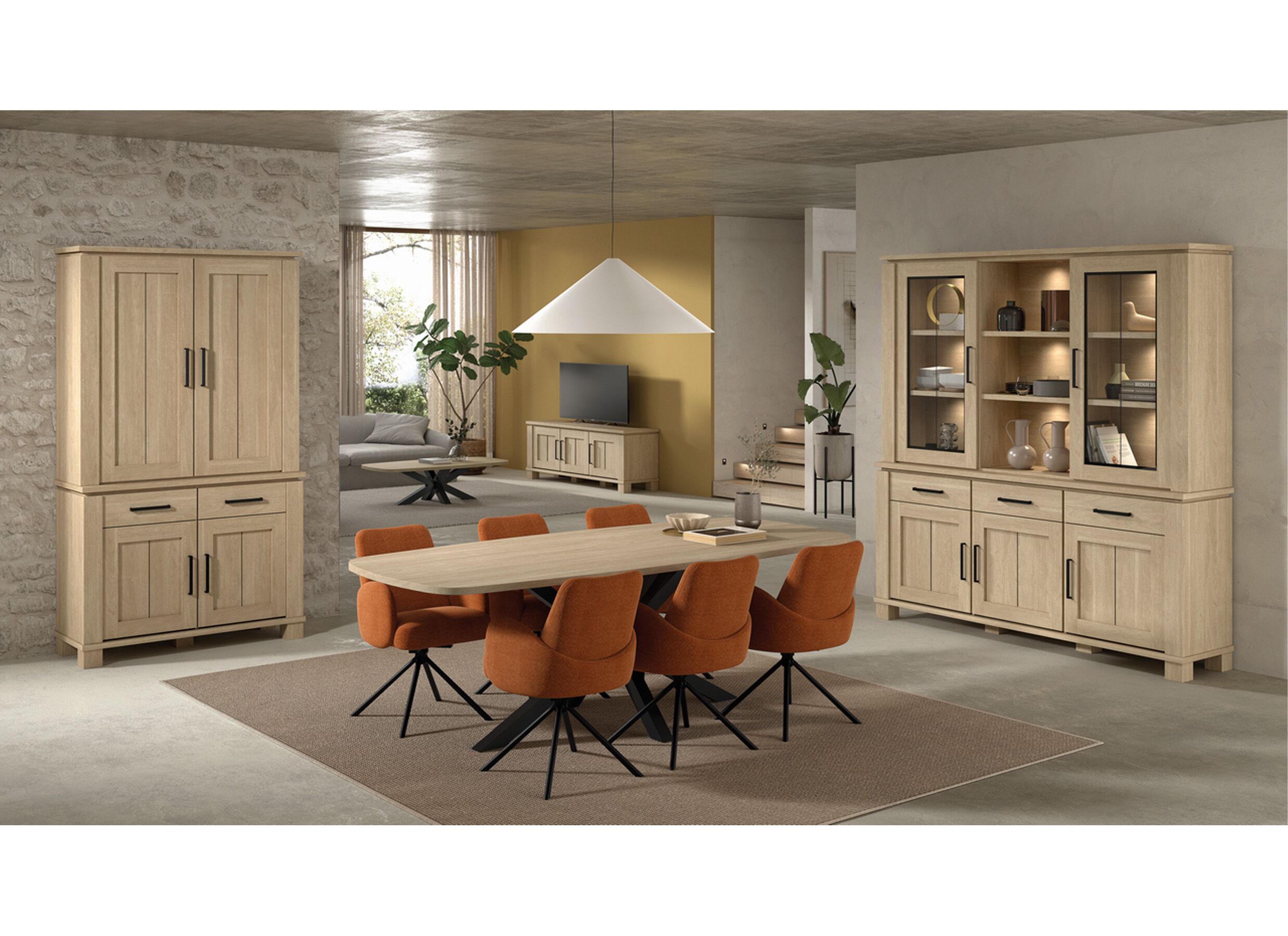 Photo ensemble - Buffet Alba 199cm - décor - sand oak nature