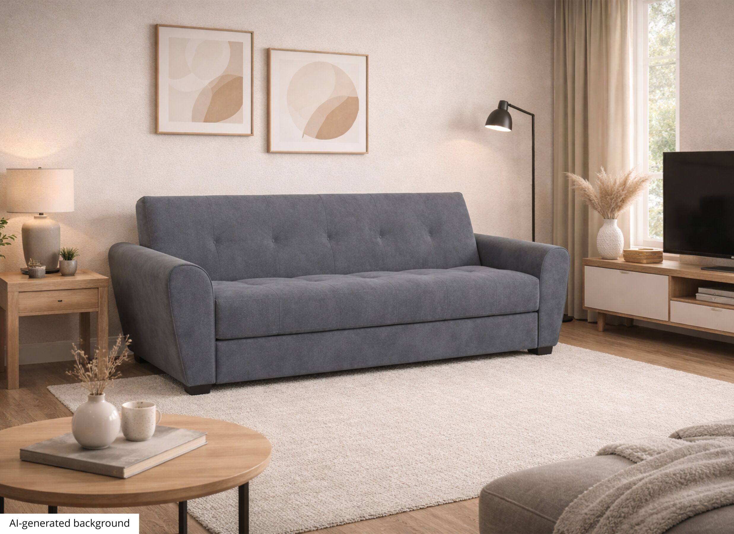 AI Generated - Canapé-lit Tank 1 personne - 220x89cm - tissu - gris