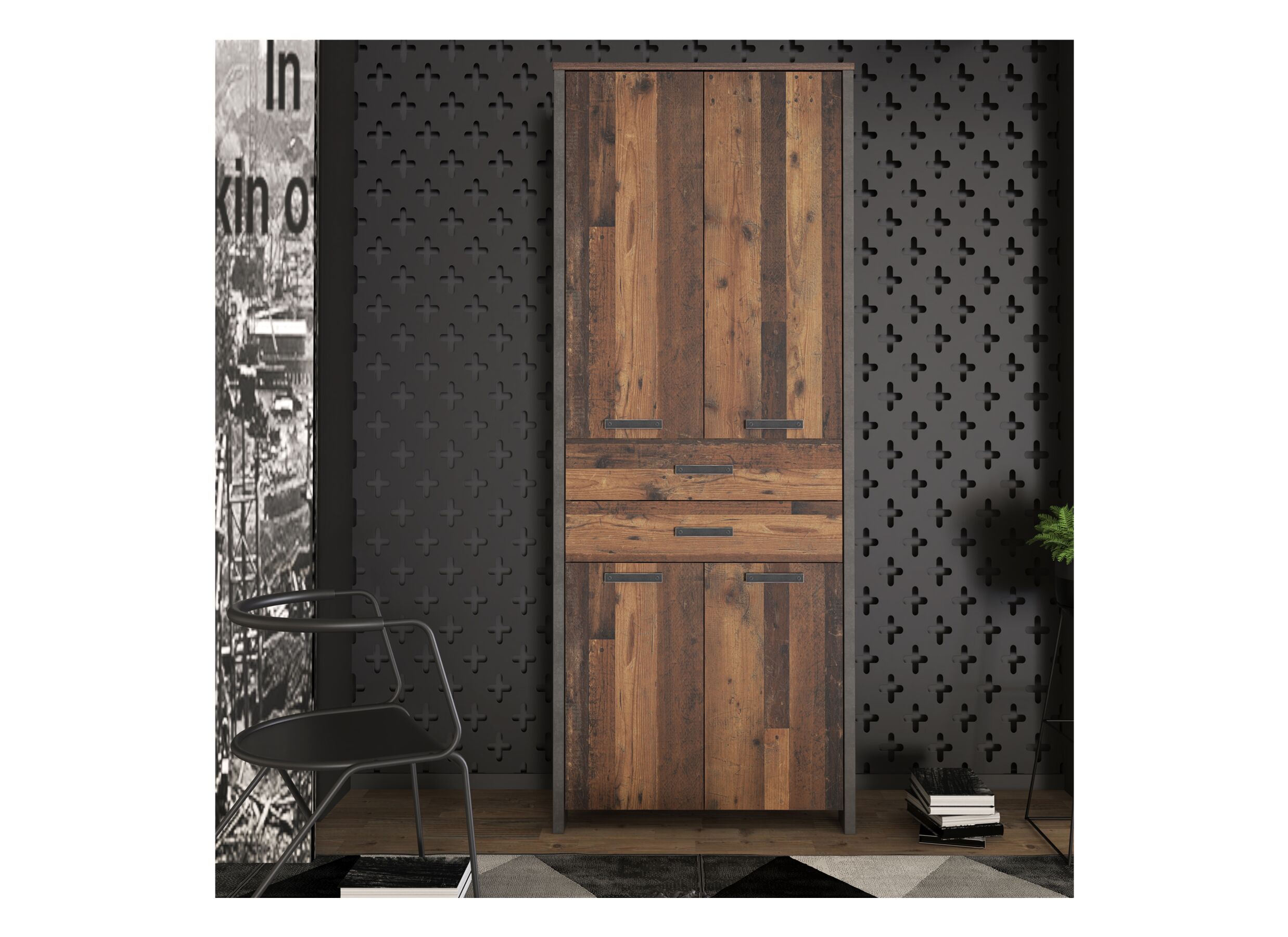 Foto ambiance - Armoire de rangement Clif-B 86cm - panneau décor - old wood