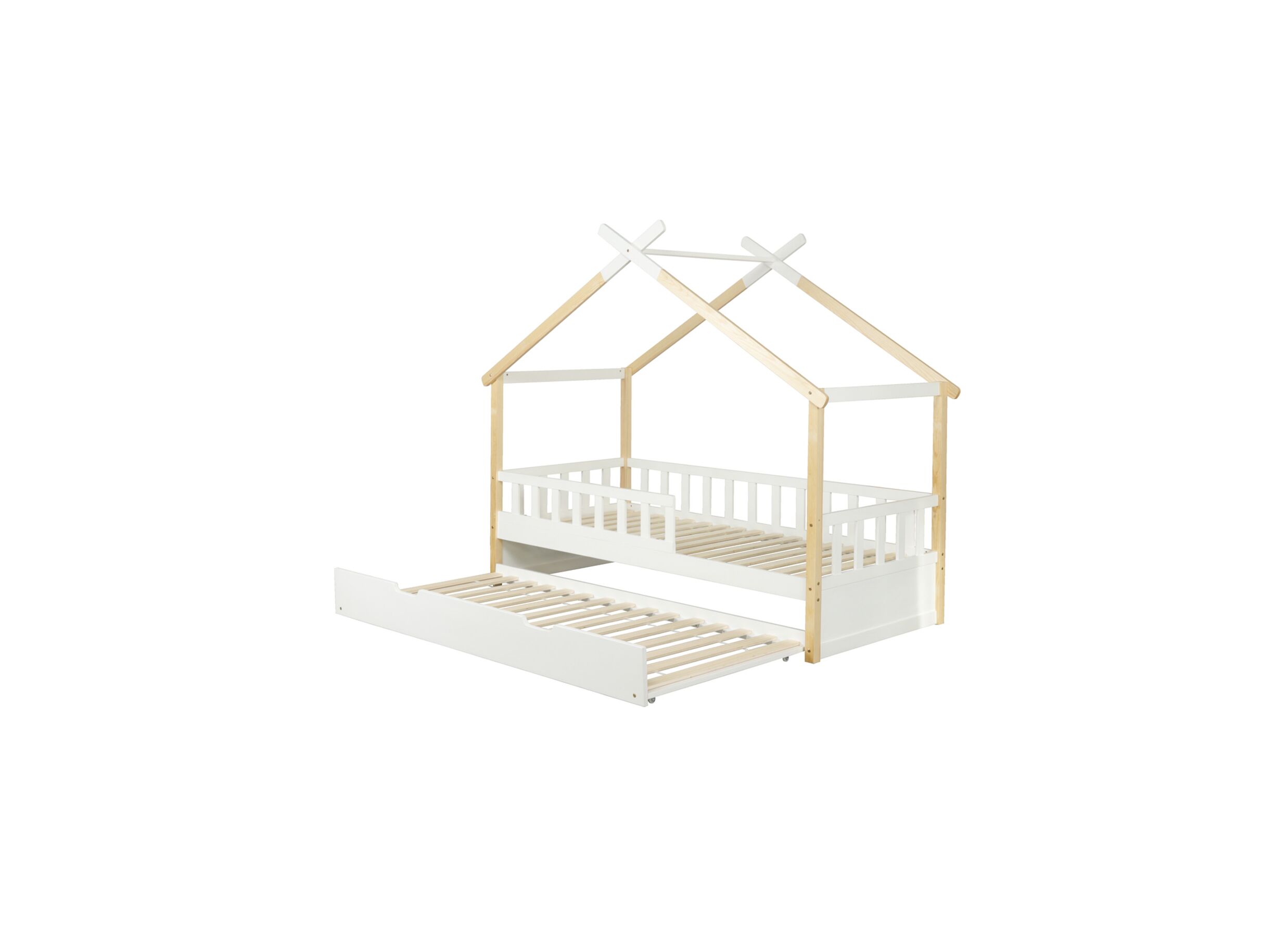 Aperçu - Lit de maison Guinevere 90x200cm avec tiroir de lit supplémentairet - pin massif - naturel blanc