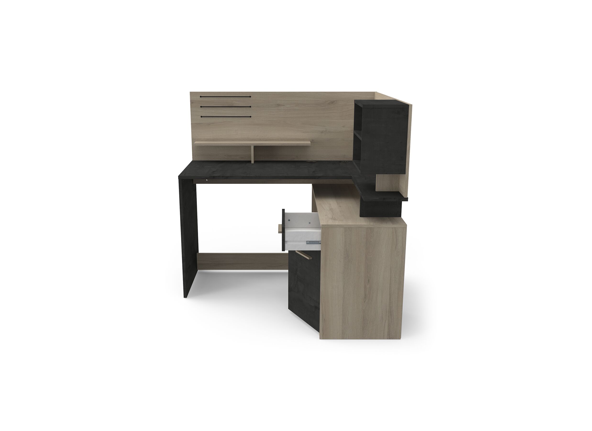 Hoekbureau Malicia 122x116x120cm - meubelplaat - zwart/eik