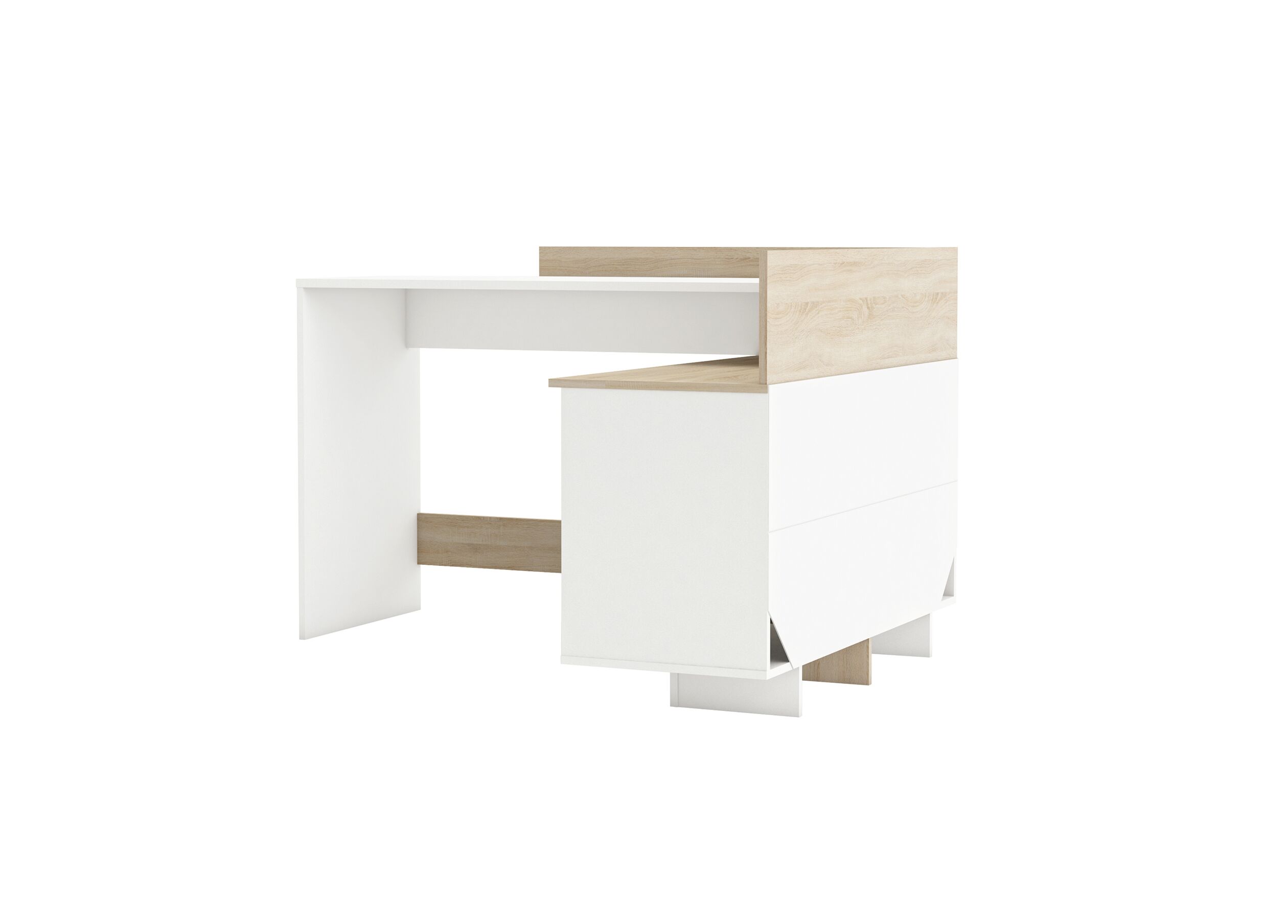 Hoekbureau Thales 128x106x83,5cm - decor - brushed oak & white pearl