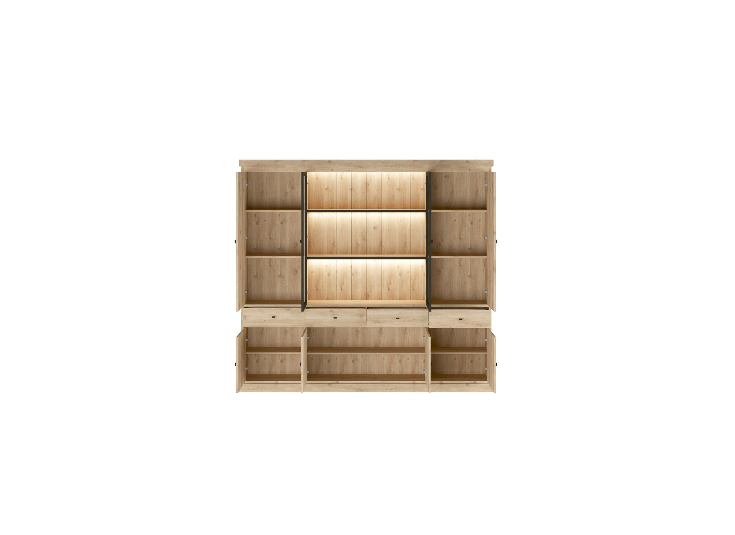 Vitrine Valencia 240cm - mélamine - chêne clair