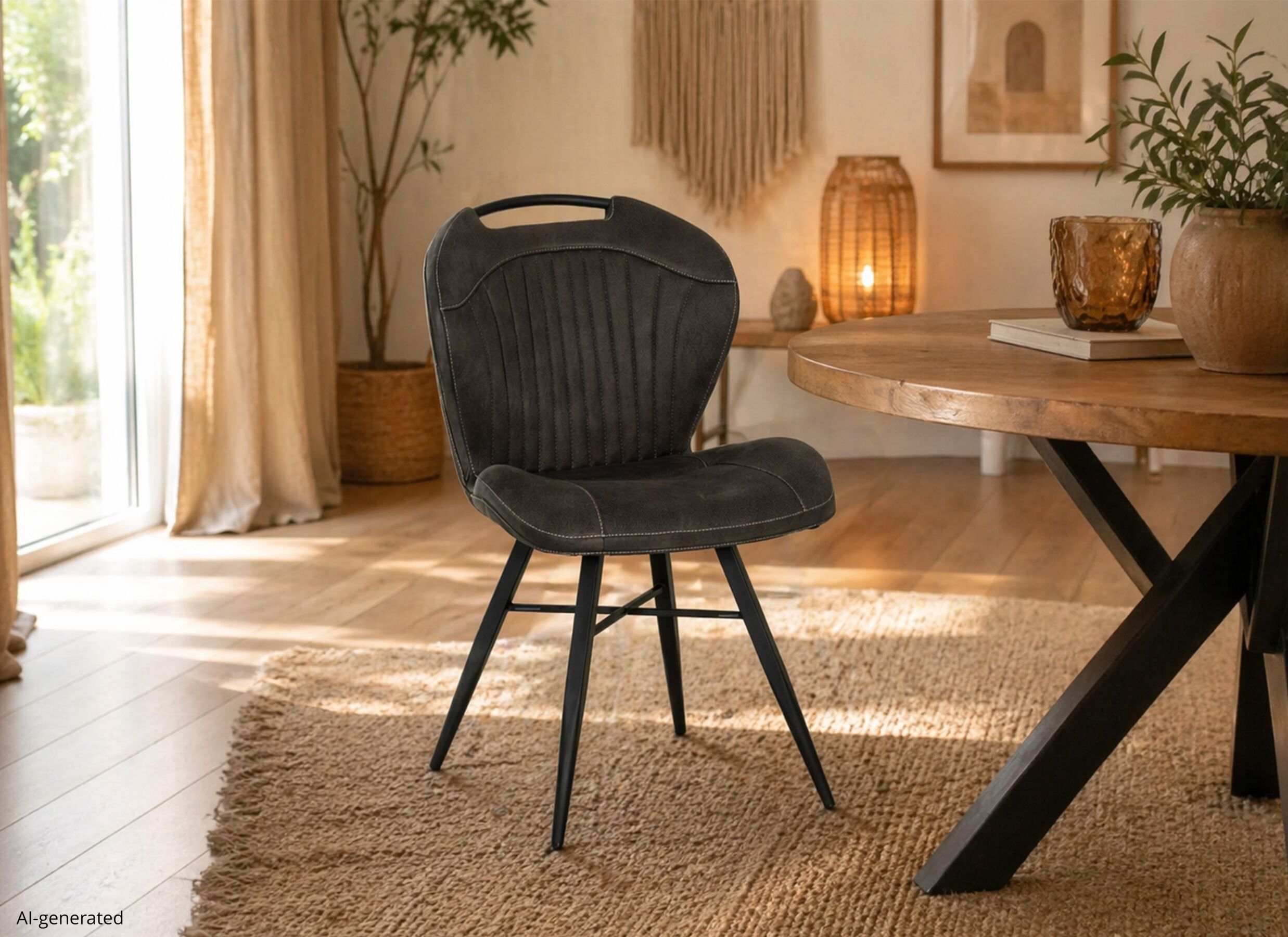 AI Generated - Chaise Mace 50,5x61x87cm - tissu - zorro anthracite
