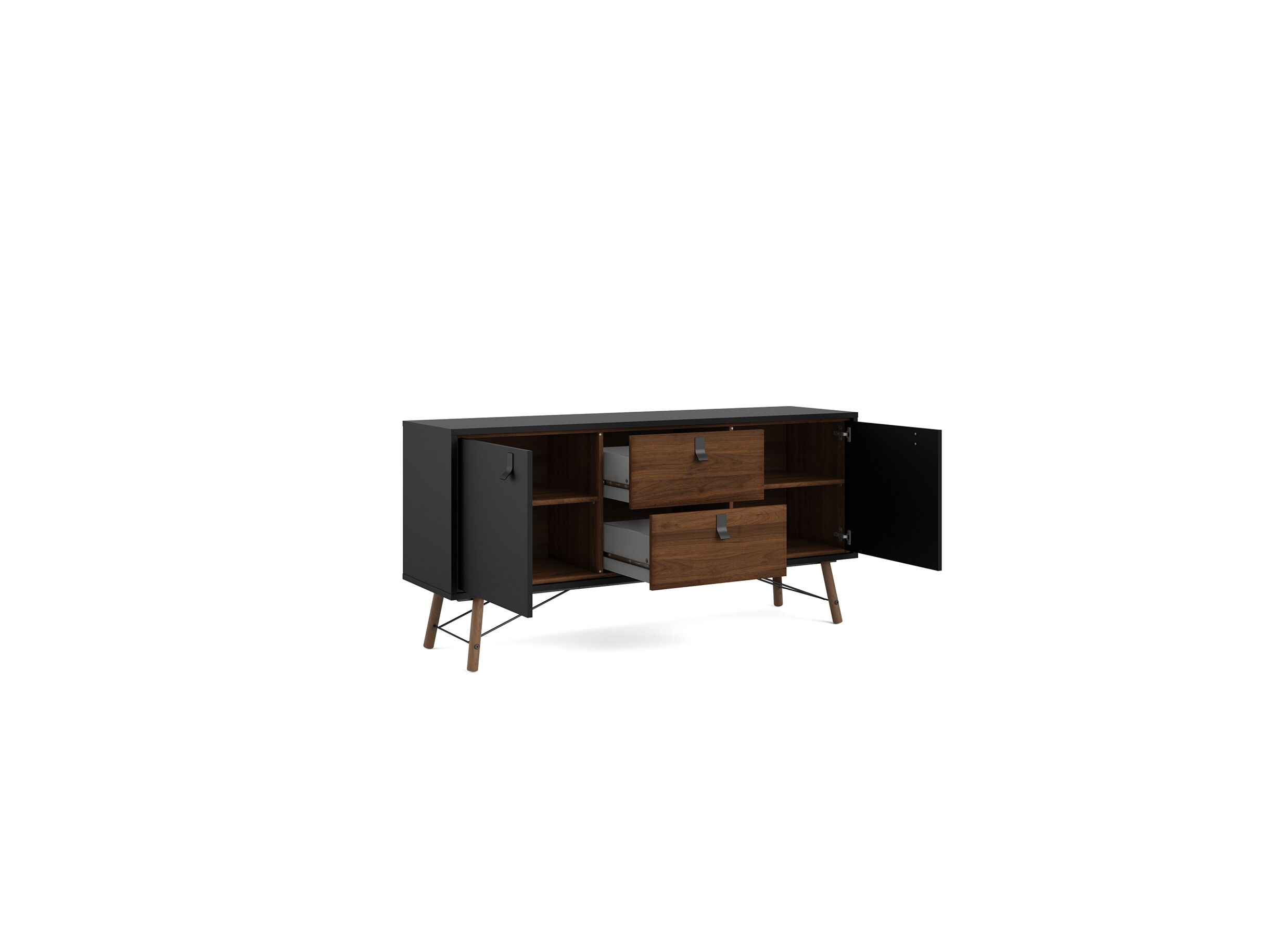 Buffet Ry 151cm - panneau décor - noir mat & noix