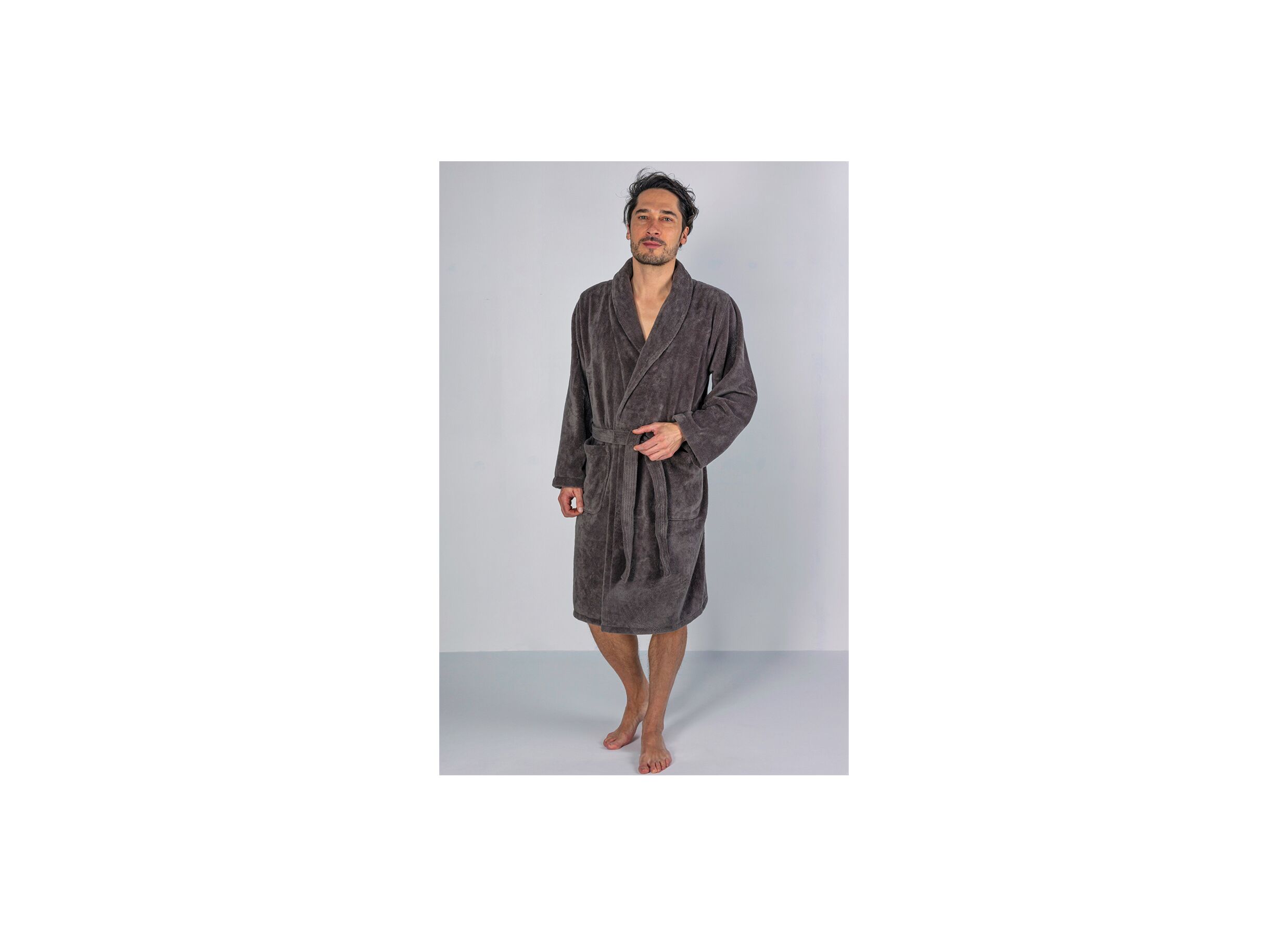 Sfeerfoto - Badjas L flanel grey charcoal