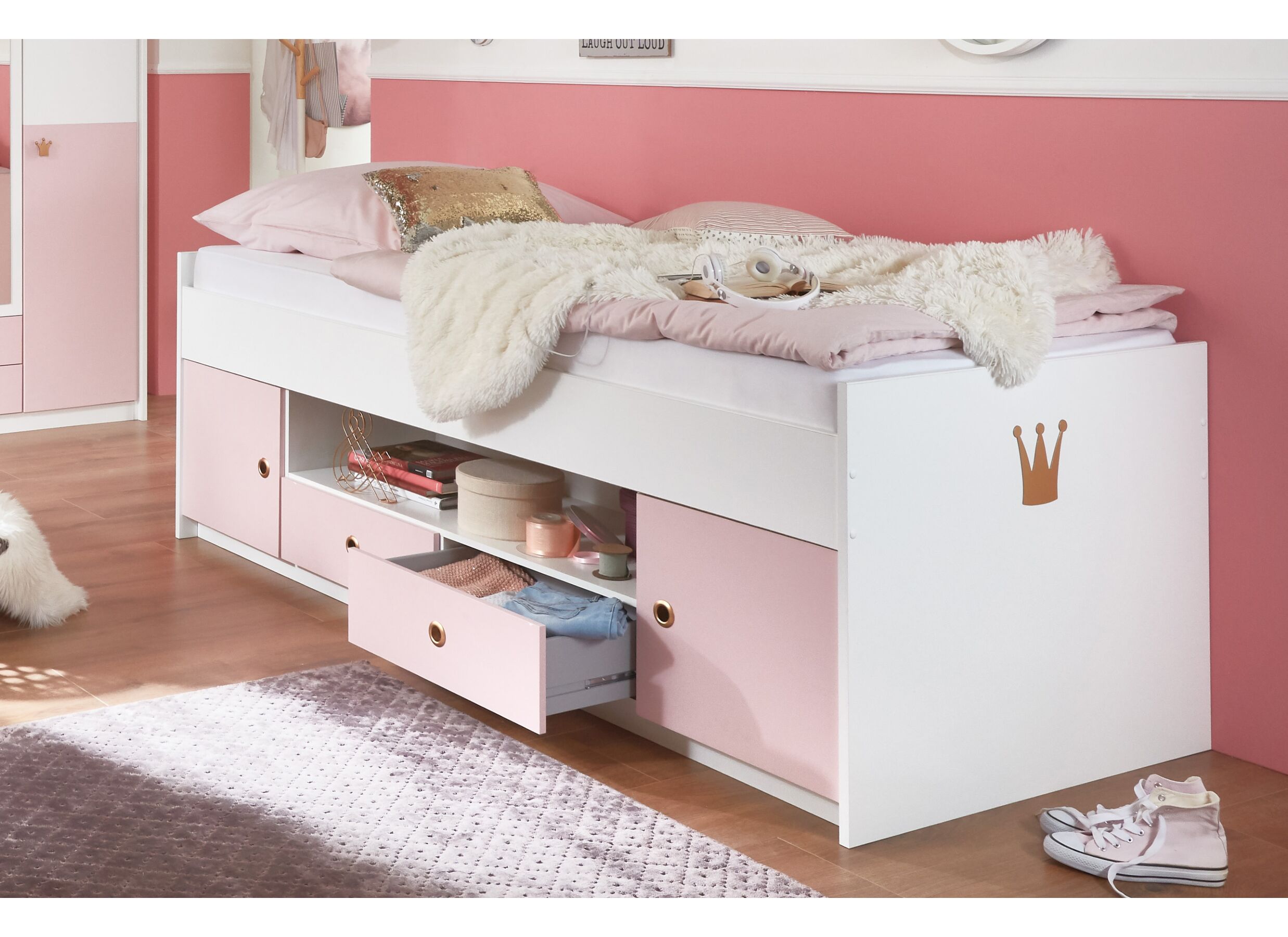 Lit mi-hauteur Cindy 90x200cm blanc - Lit mi-hauteur Cindy 90x200cm blanc