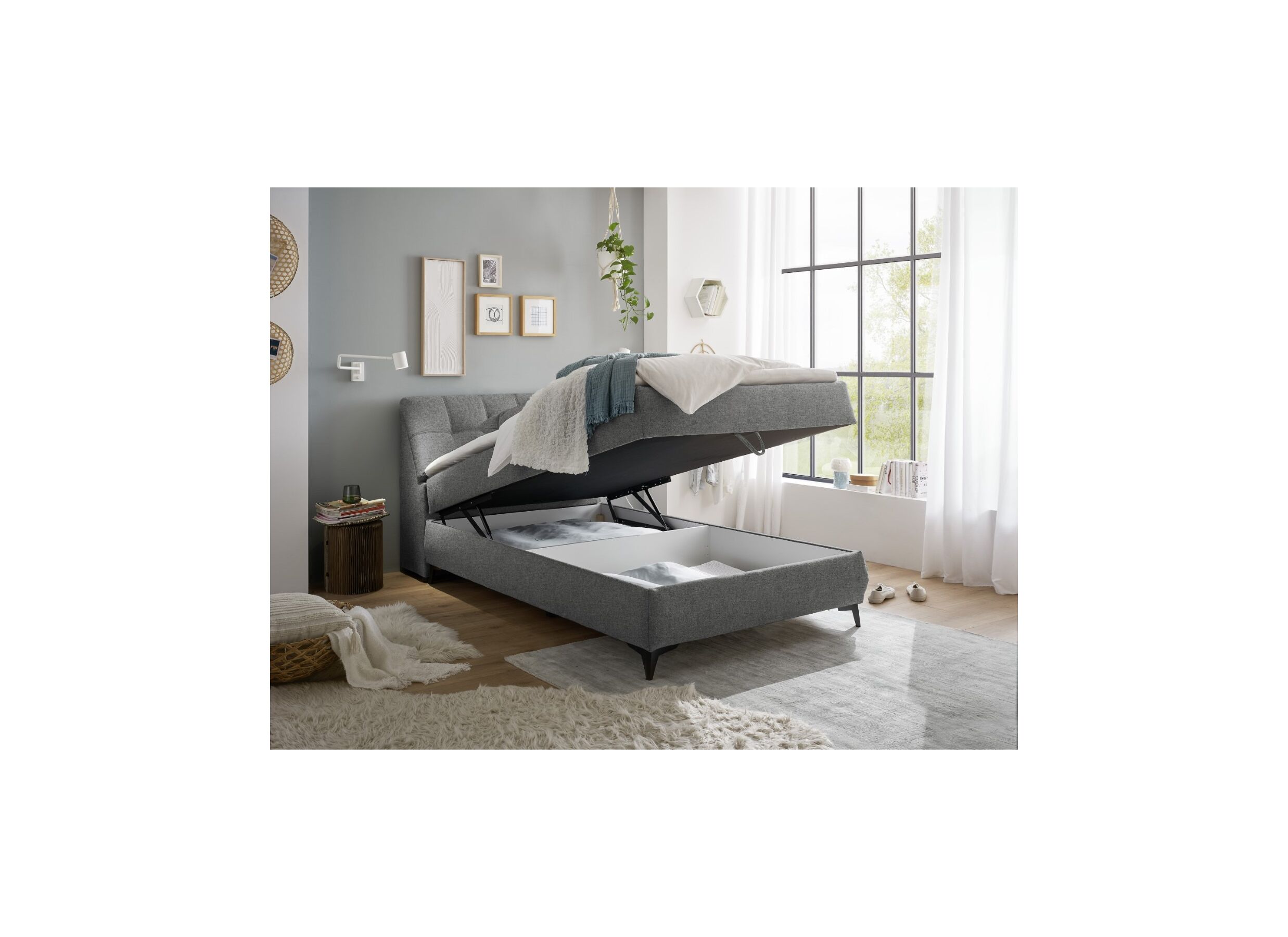 Sfeerfoto - Bedbox Atlantis 120x200cm met opbergruimte stof donkergrijs