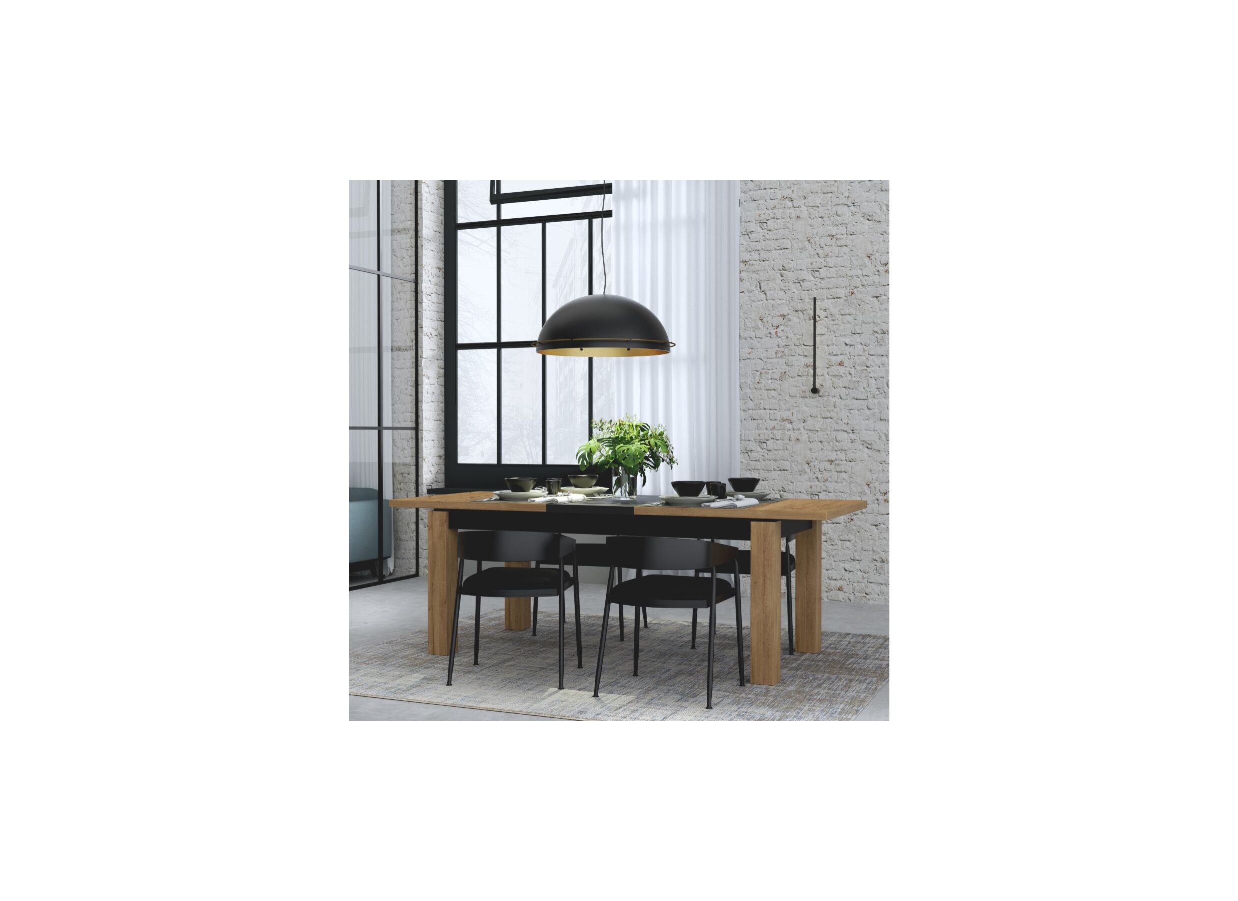 Table Kaszimiro 180/220x90cm - film décoratif - chêne waterford/noir