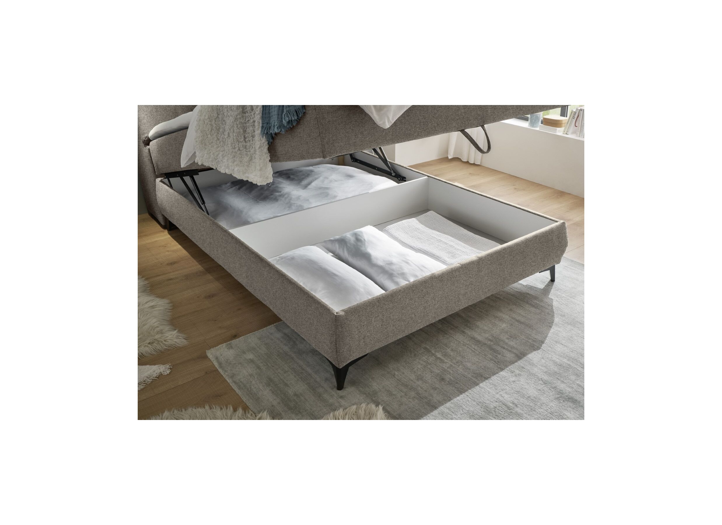 Sfeerfoto - Bedbox Atlantis 140x200cm met opbergruimte stof zand