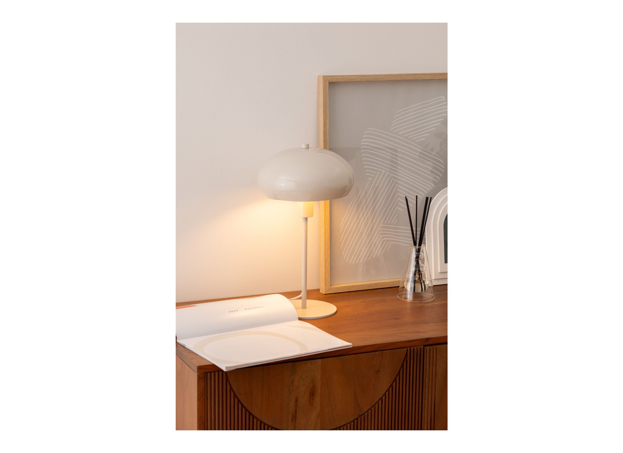 Sfeerfoto - Tafellamp Savio E14 H38cm - glas/staal - beige