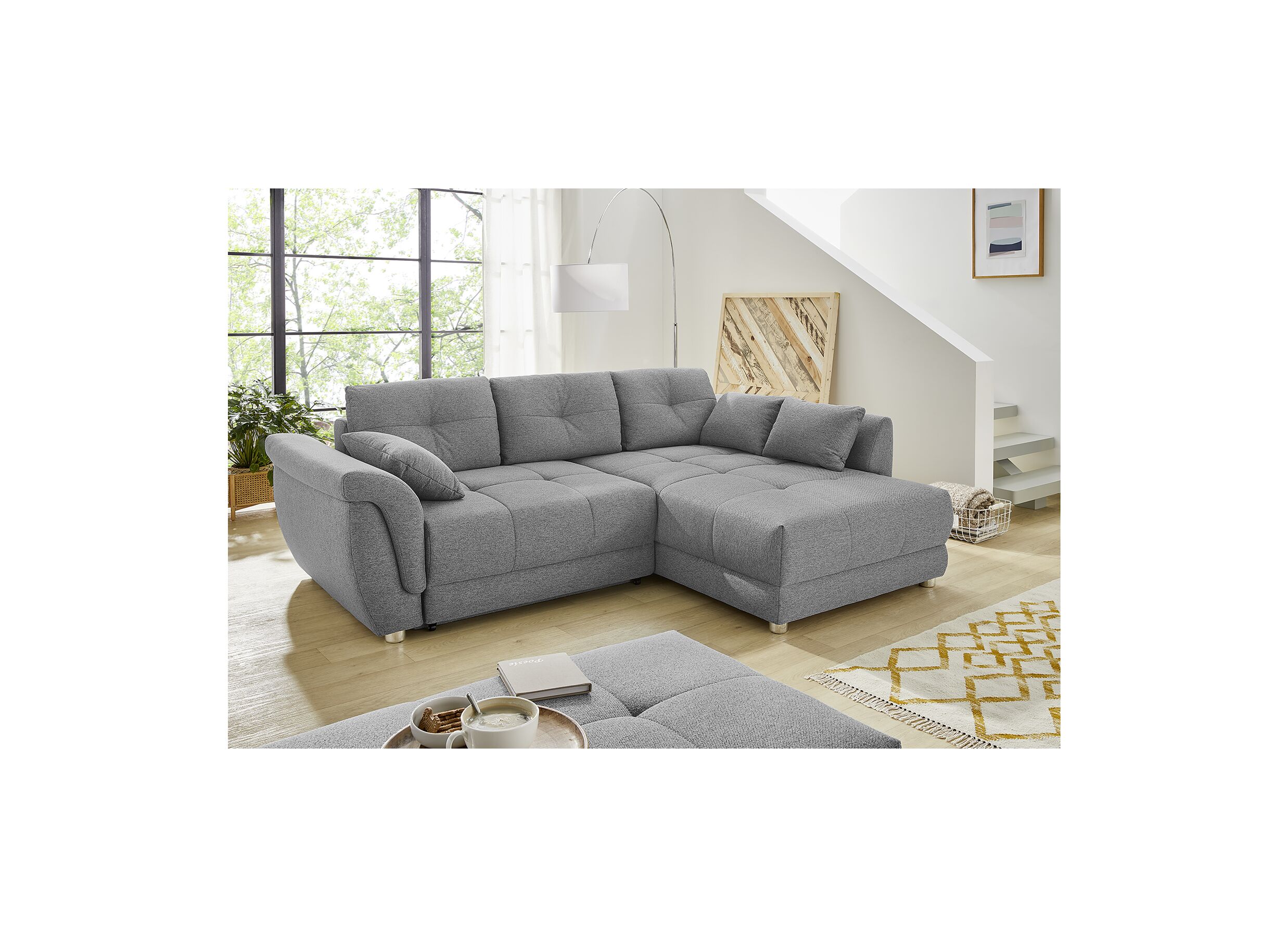 Hoeksalon La Spezia 258x192cm - stof - grijs met bedfunctie