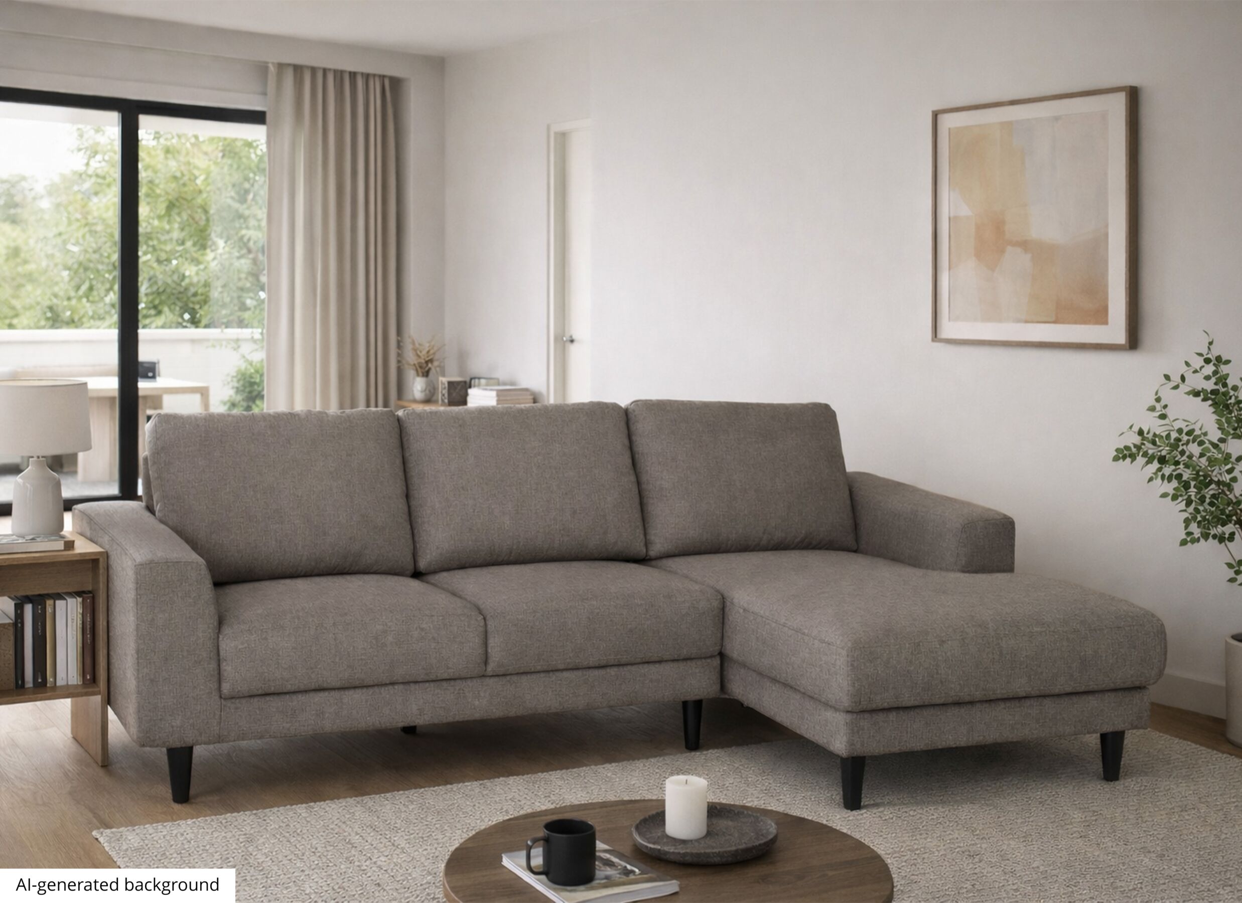 AI Generated - Hoeksalon Sky 243x148,5cm - stof - taupe