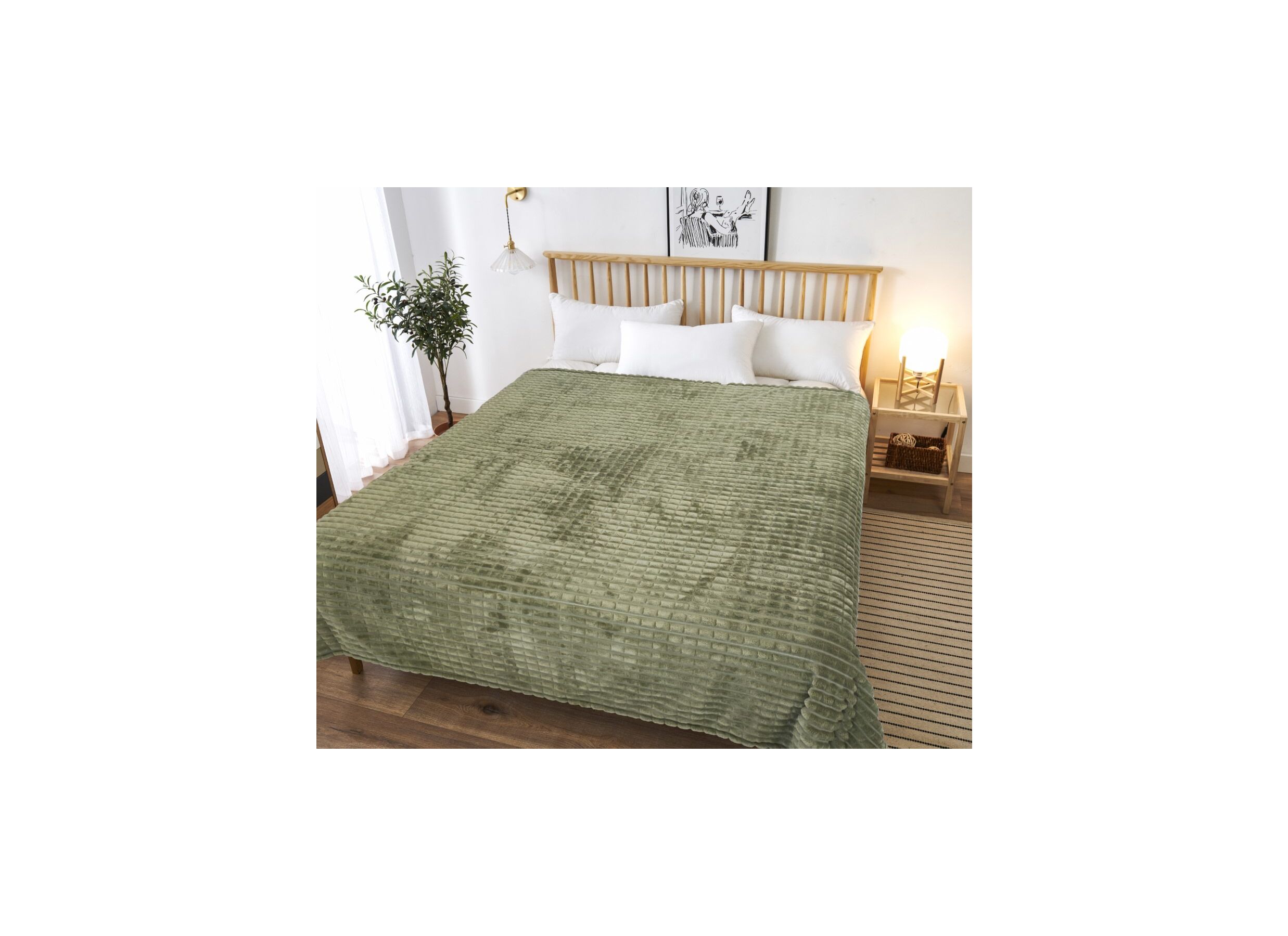Sfeerfoto - Plaid Bordeaux 150x200cm microvezel olijfgroen