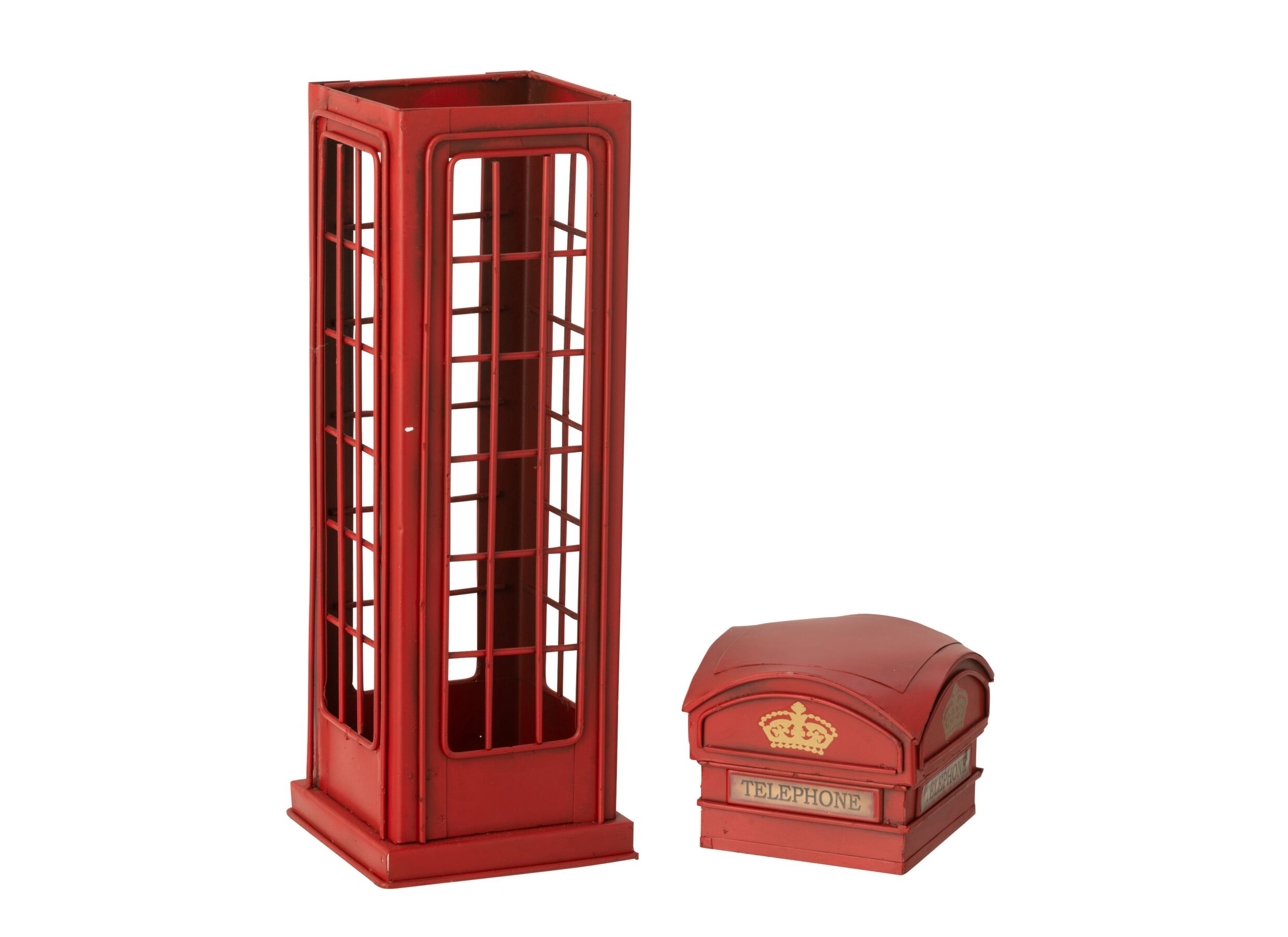 Overzichtsfoto - Telefooncel Antiek 38,5x11,5x11,5cm - metaal - rood