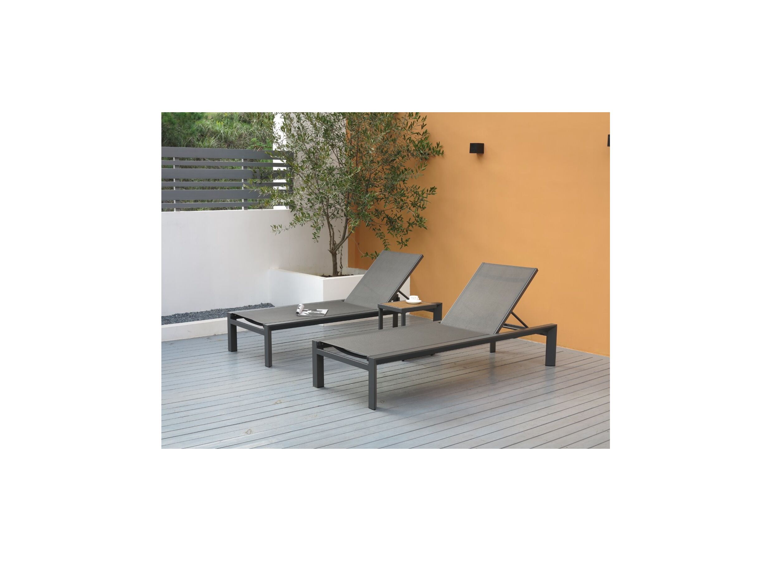 Photo ensemble - Table d'appoint Nirvana 40x32x45cm - aluminium/polywood - anthracite