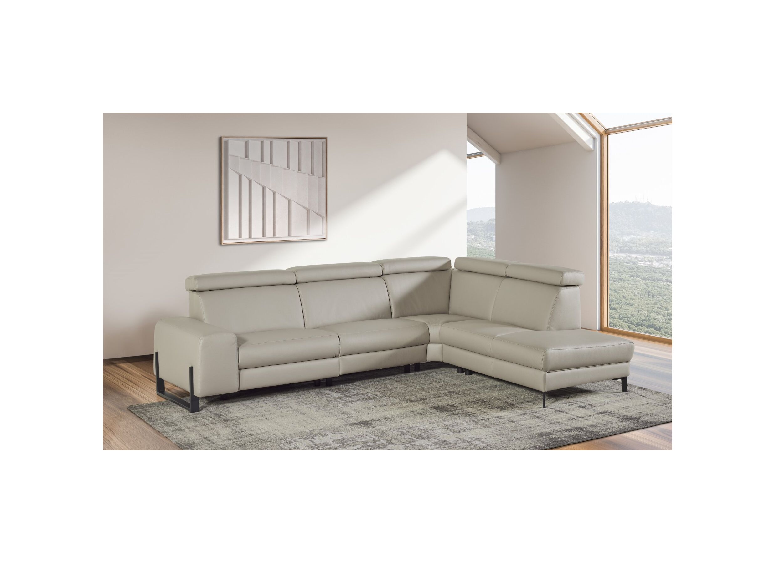 Foto ambiance - Canapé d'angle Durham 298x230cm - tissu - gris clair