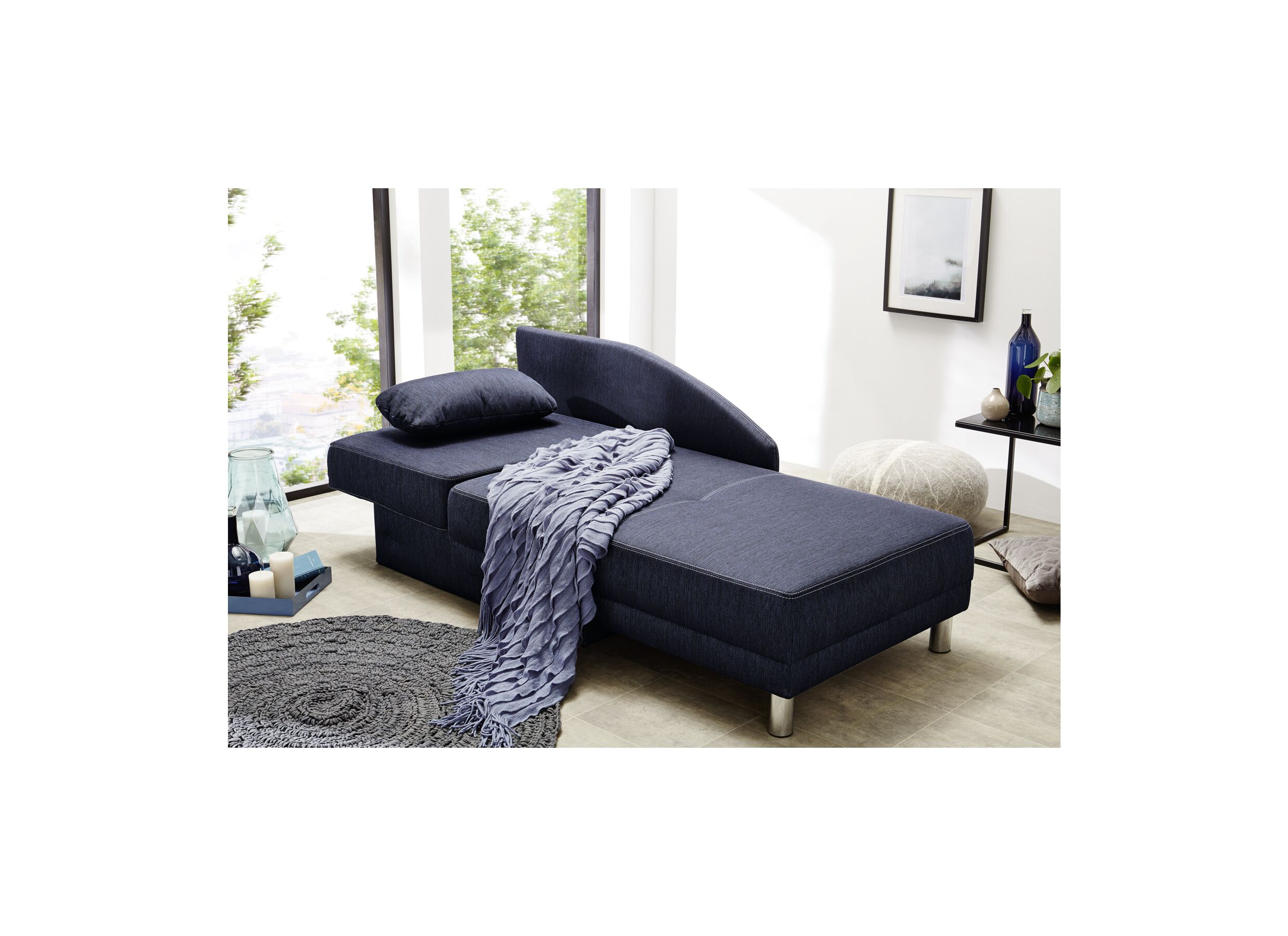 Chaise longue Roy Recamière 149x90x80cm - stof - blauw met bedfunctie