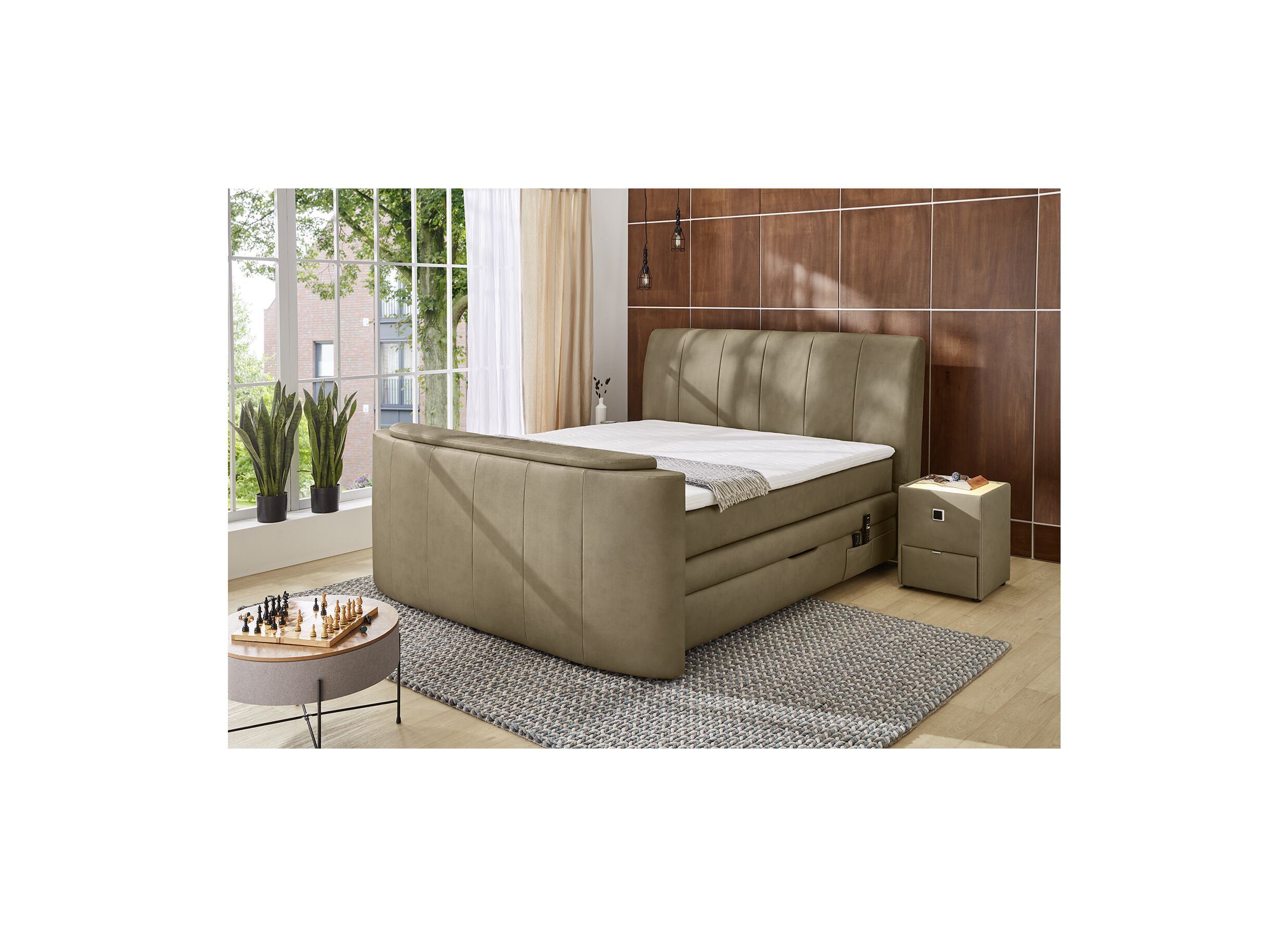 Boxspring 180x200cm avec ascenseur TV et rangement tissu boue - Boxspring 180x200cm avec ascenseur TV et rangement tissu boue