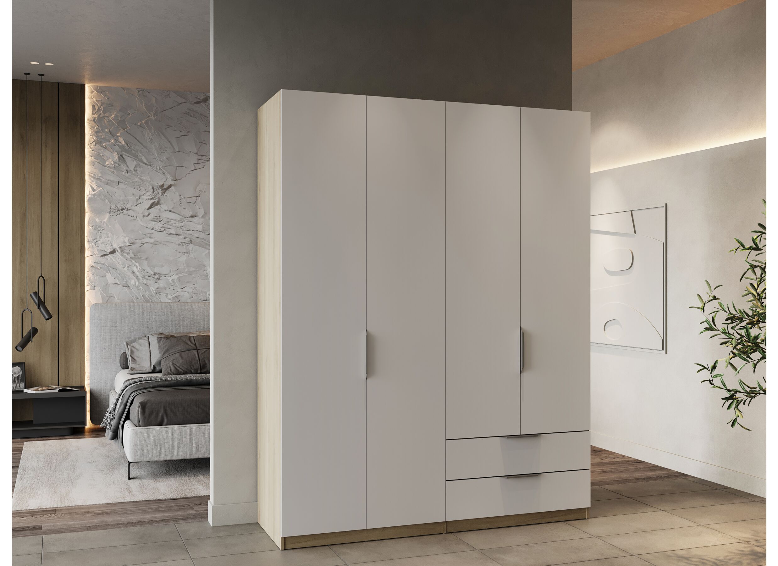 Garde-robe Ghost 157cm - décor - chêne kronberg/blanc