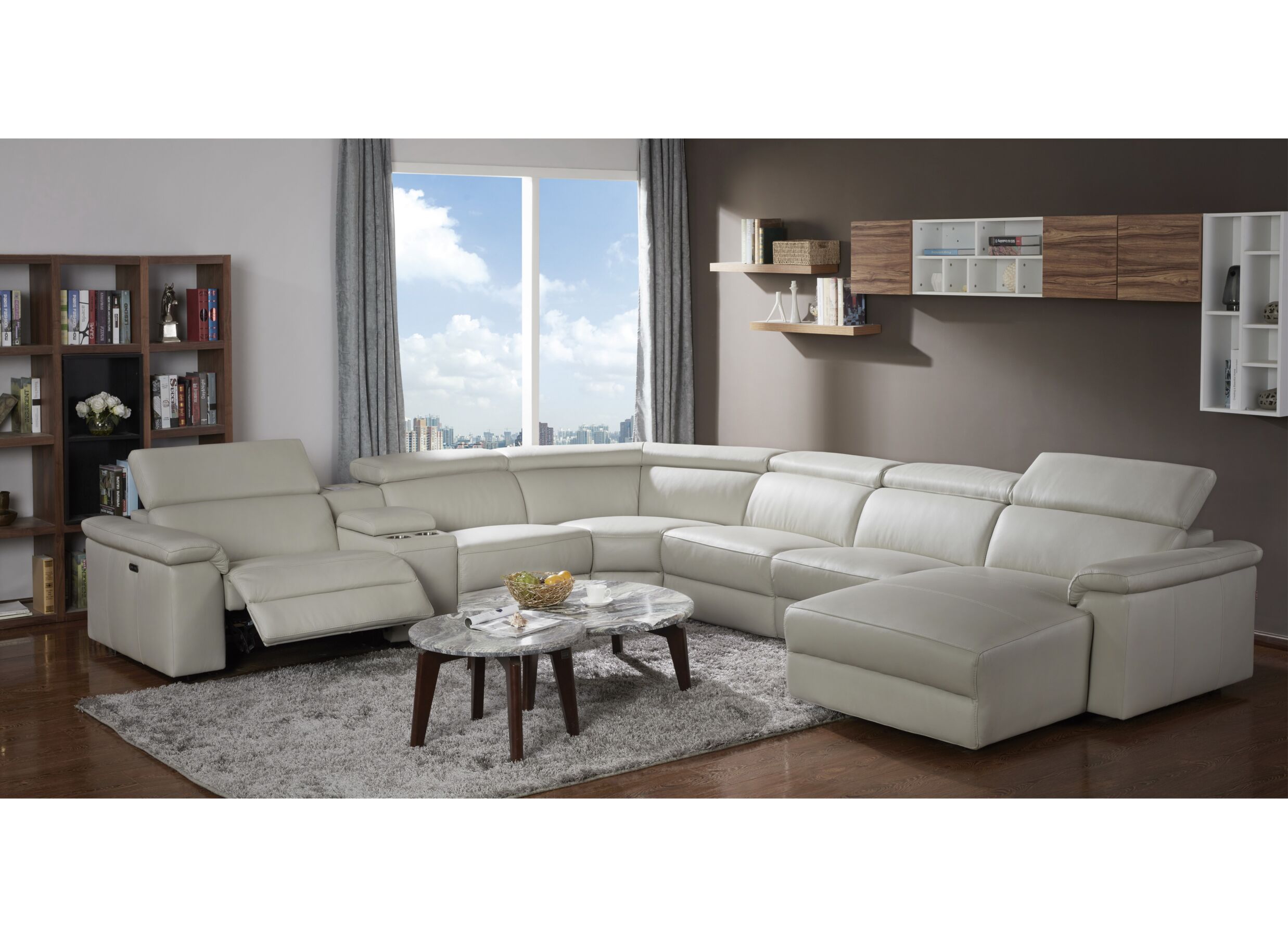 Foto ambiance - Canapé d'angle Play 394x315cm - cuir - blanc avec relax
