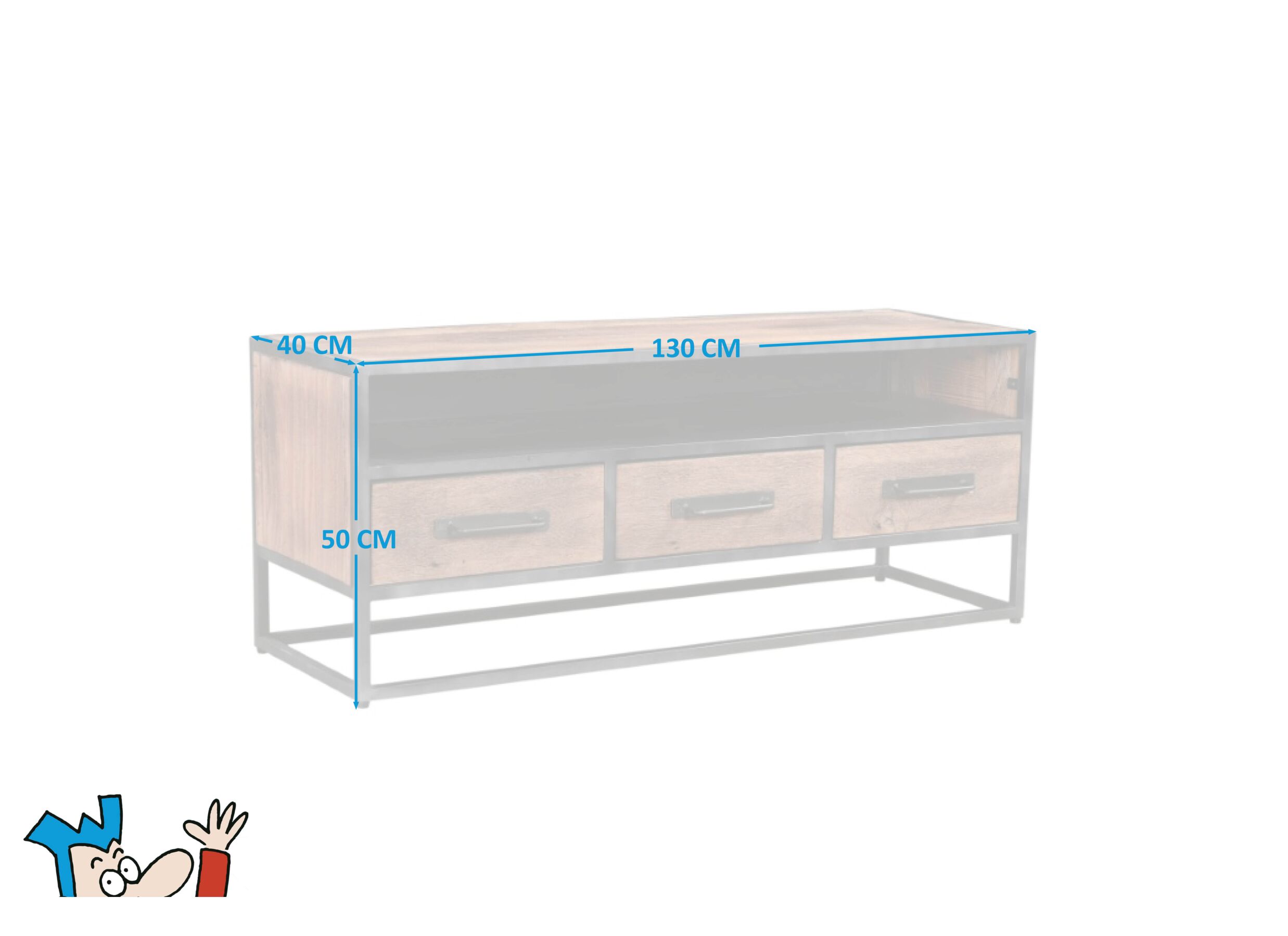 Meuble TV Valentina 130cm - manguier massif - naturel