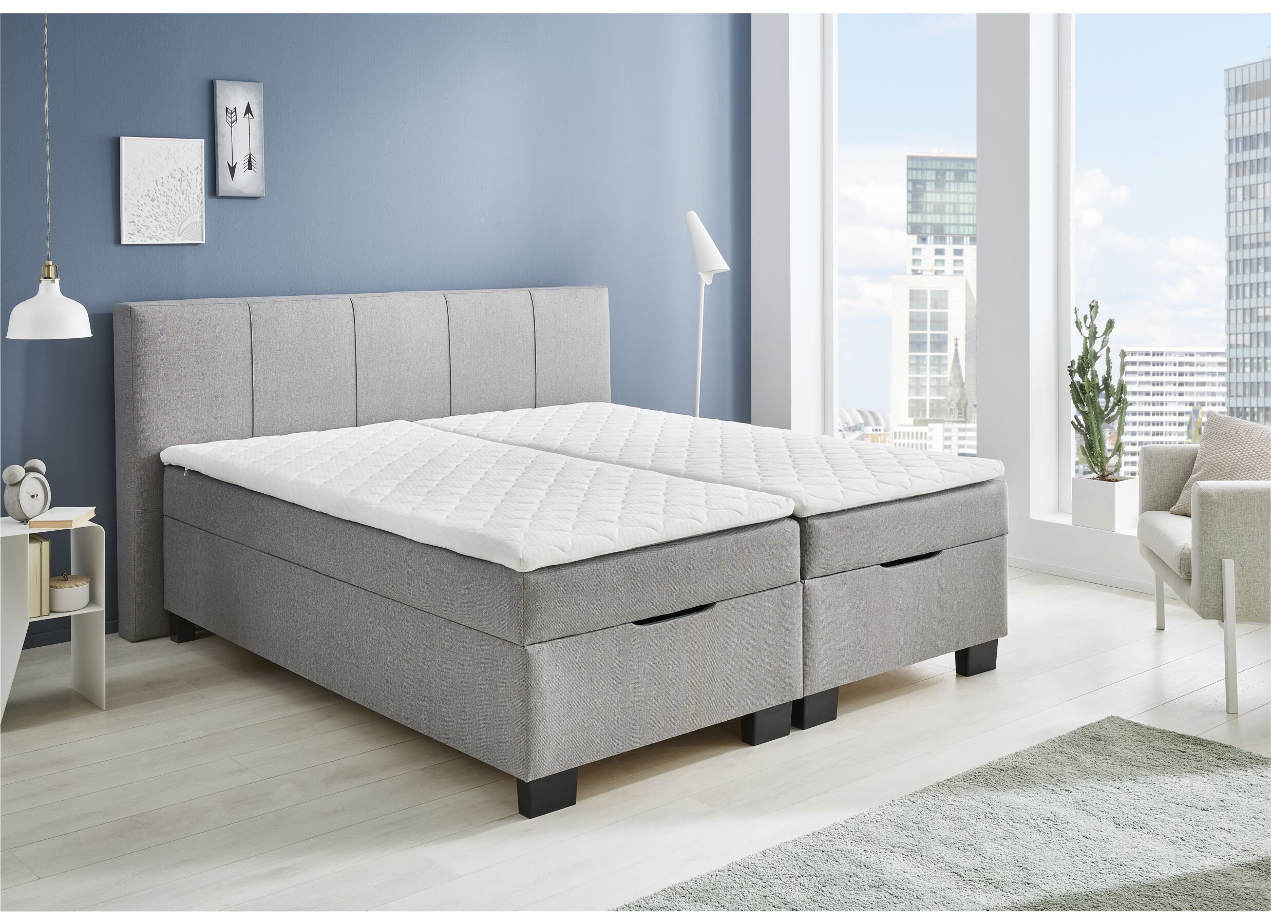 Bedbox BX1620 180x200cm met opbergruimte stof lichtgrijs