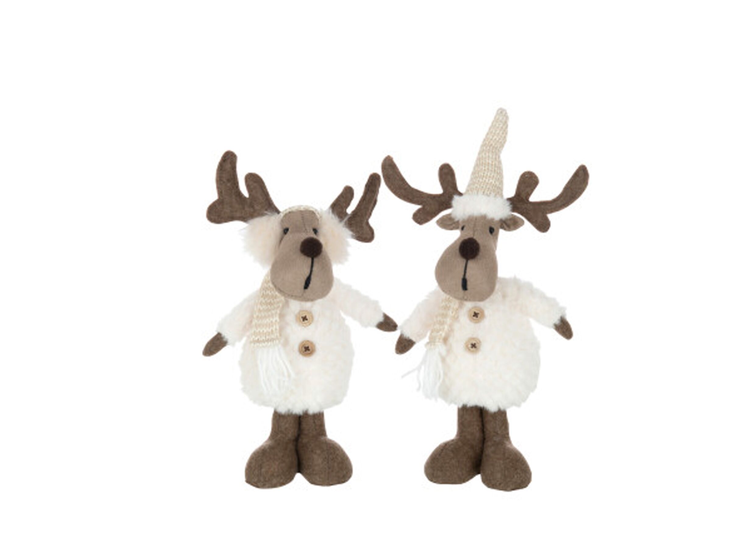 Kerstdecoratie Rendier 11x14x37cm - stof - bruin & wit - Décoration de Noël Renne 11x14x37cm - tissu - brun & blanc