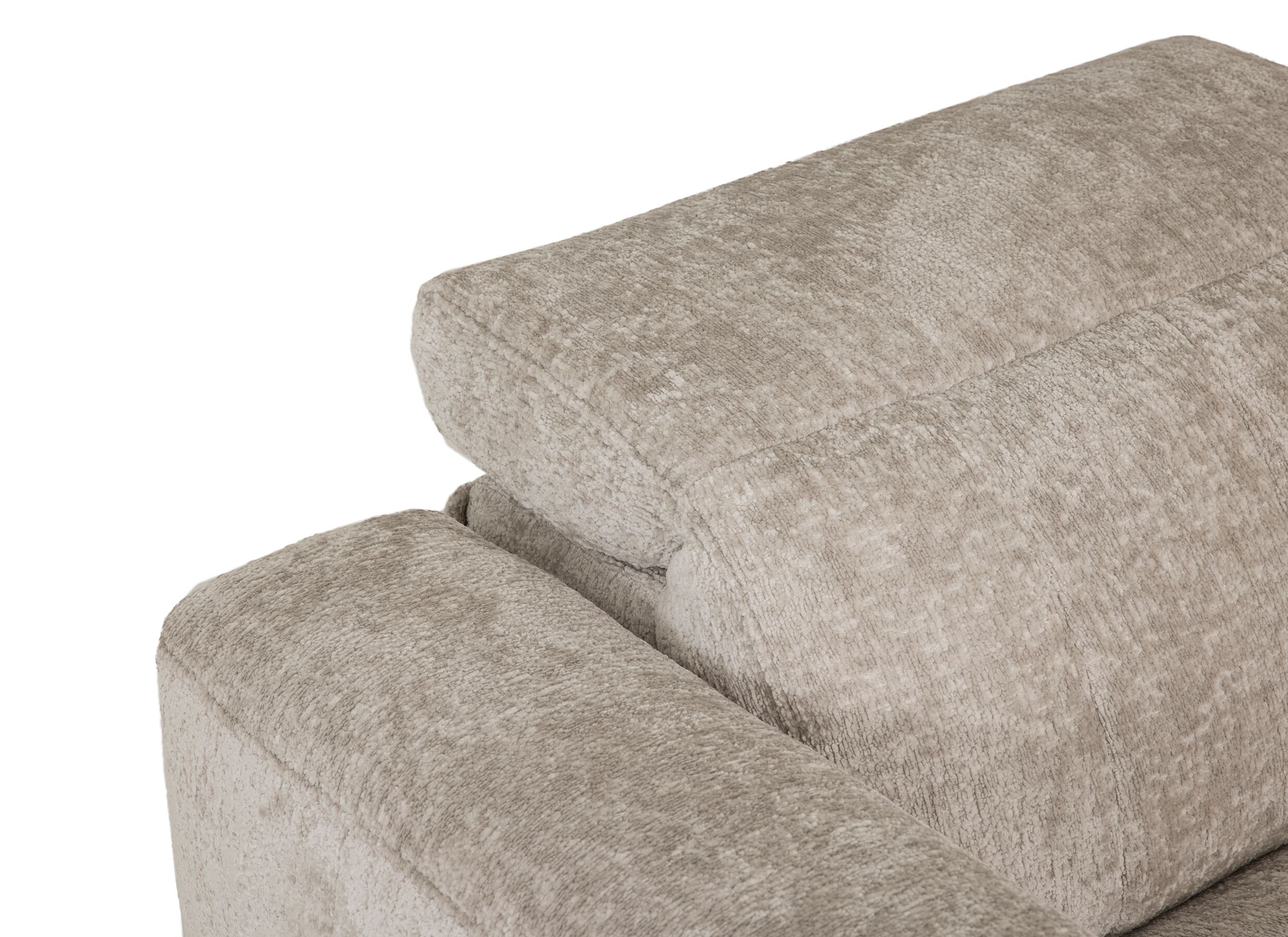 Detail - Canapé d'angle Crow 334x301cm - tissu - turtledove avec 3 fauteuils relax & rangement