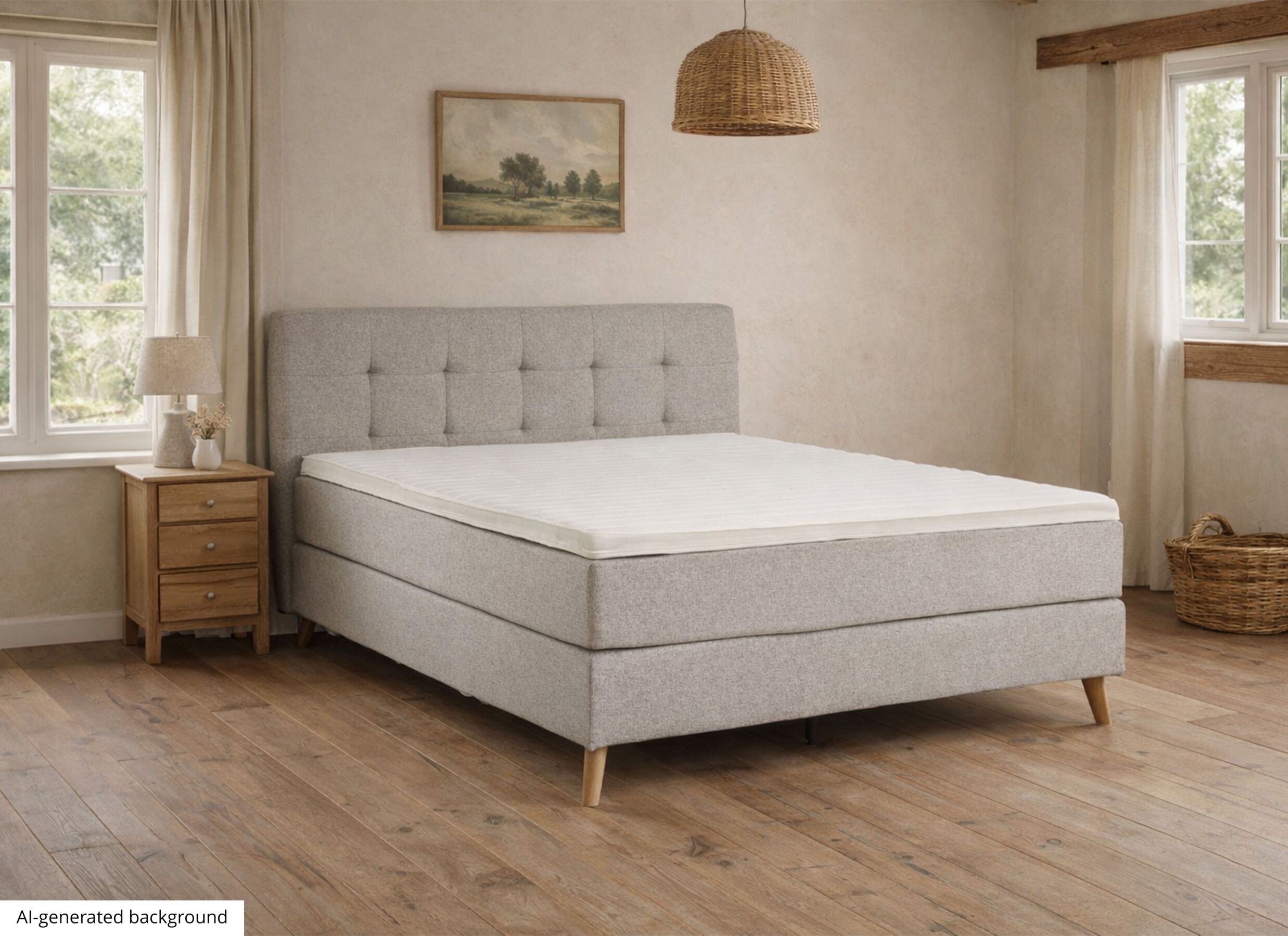 AI Generated - Boxspring Box skagen Sting 180x200cm - tissu - gris clair