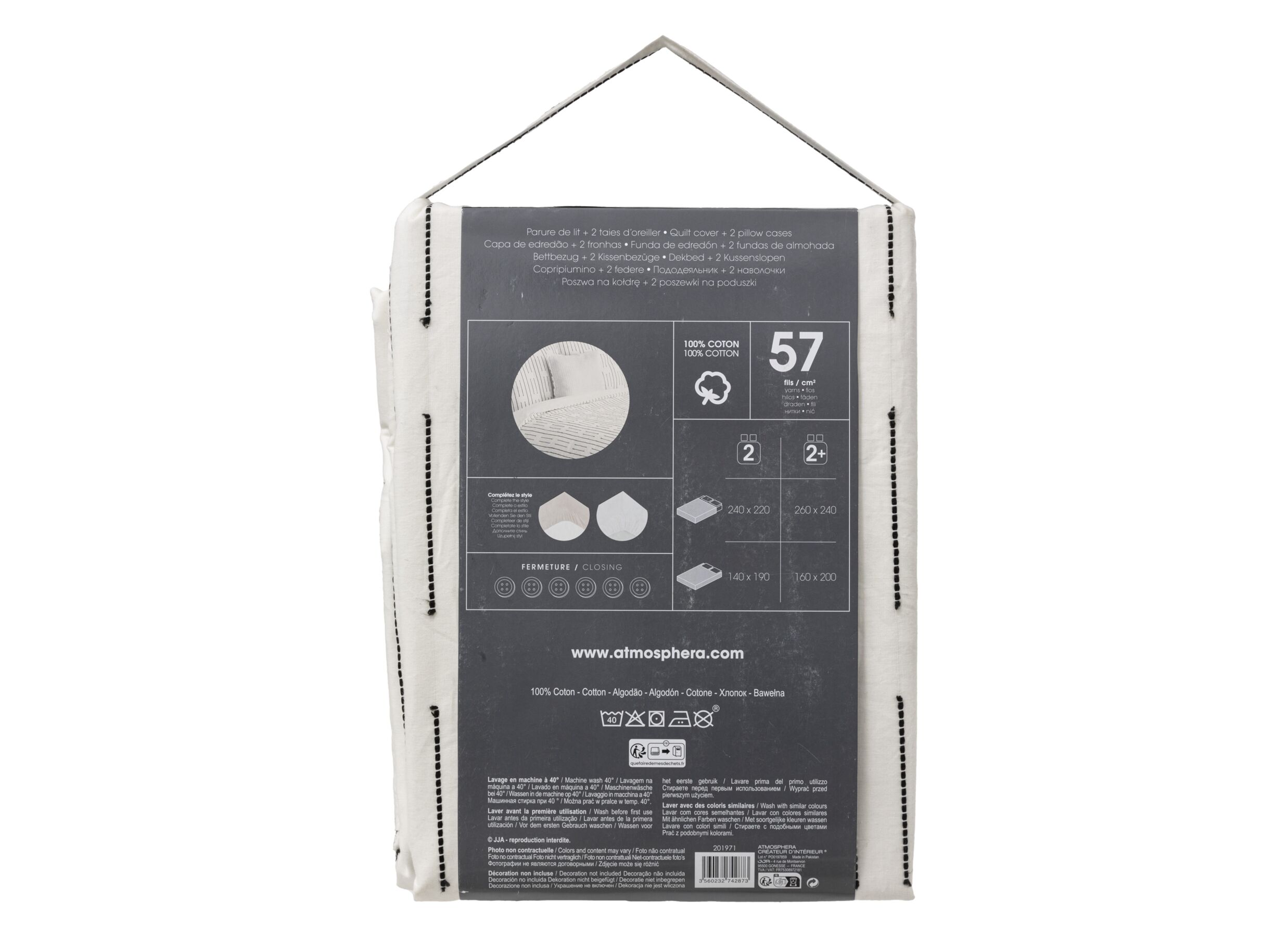 Overzichtsfoto - Dekbedovertrek Kain 240x220cm - katoen - wit & zwart