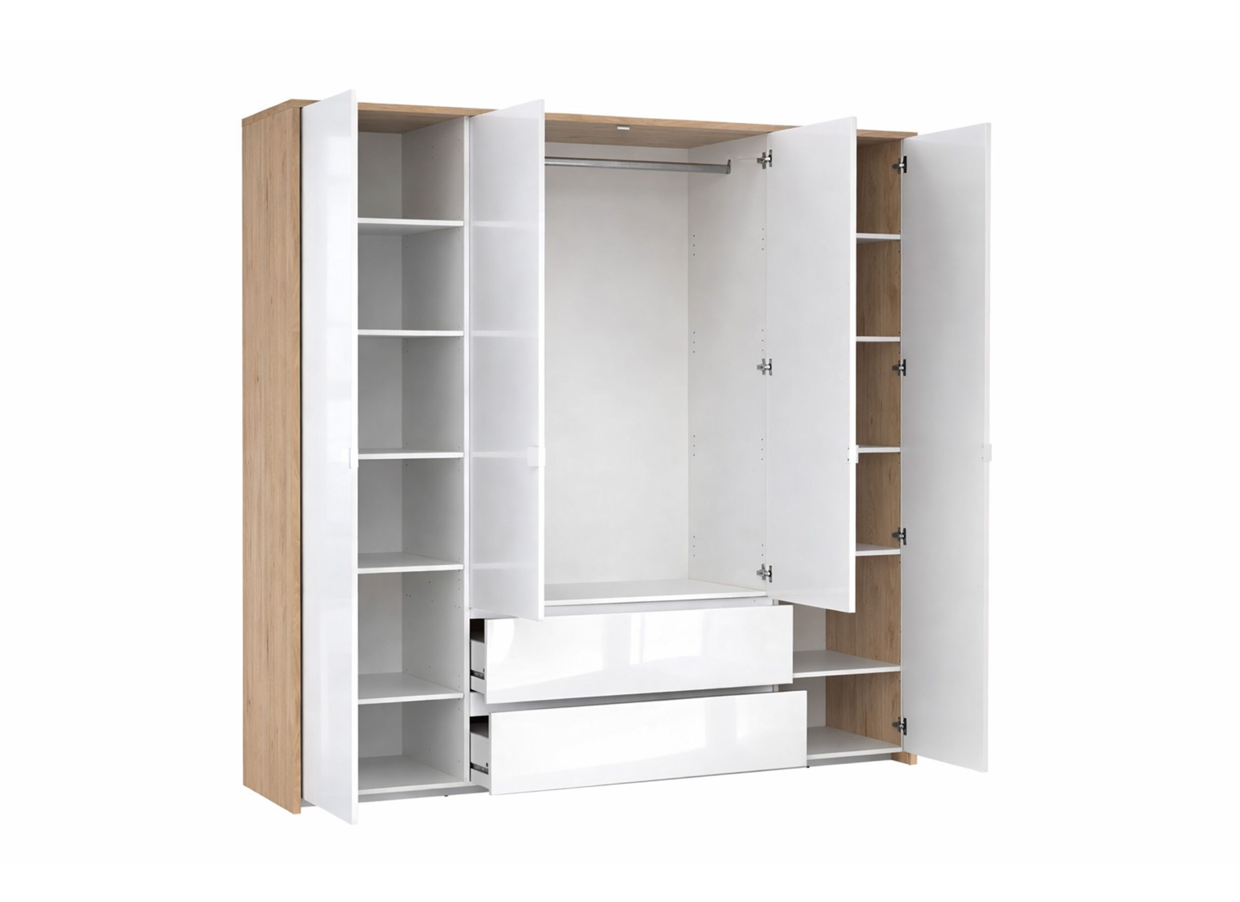Indeling - Kleerkast Next 197x58x202cm - melamine - glanzend wit & jackson hickory